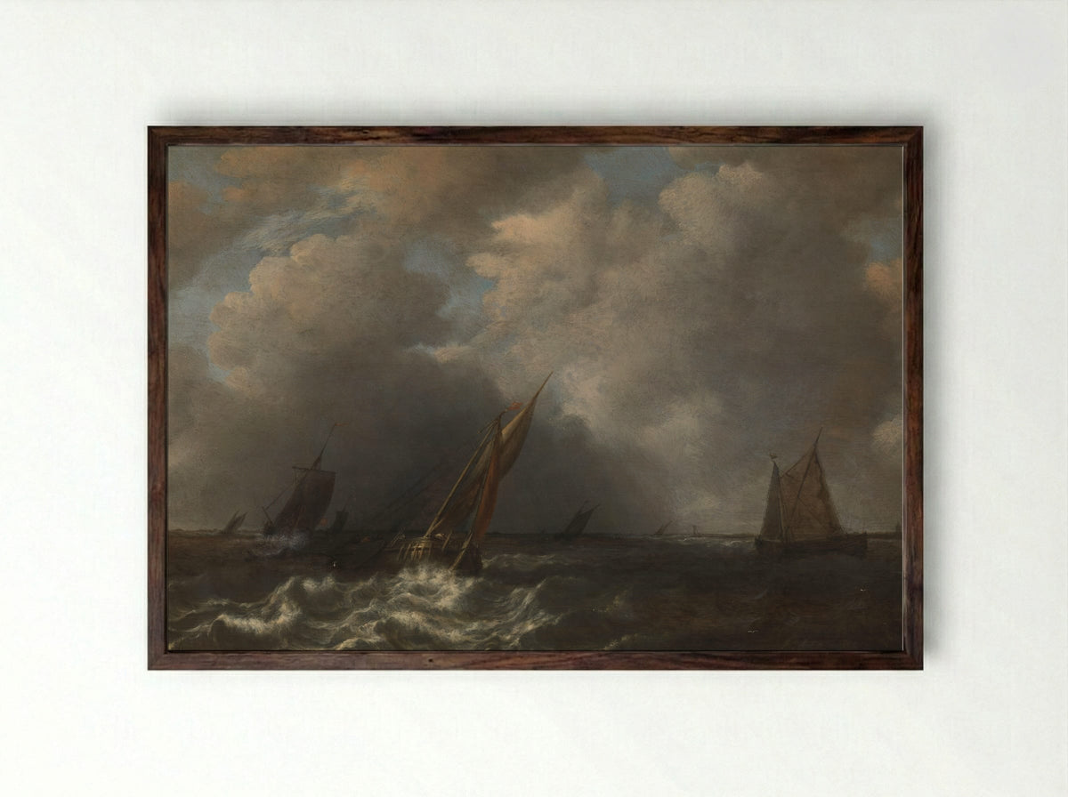 Storm op de Maas - Hendrick Martensz Sorgh - Framed Print Dark Wood