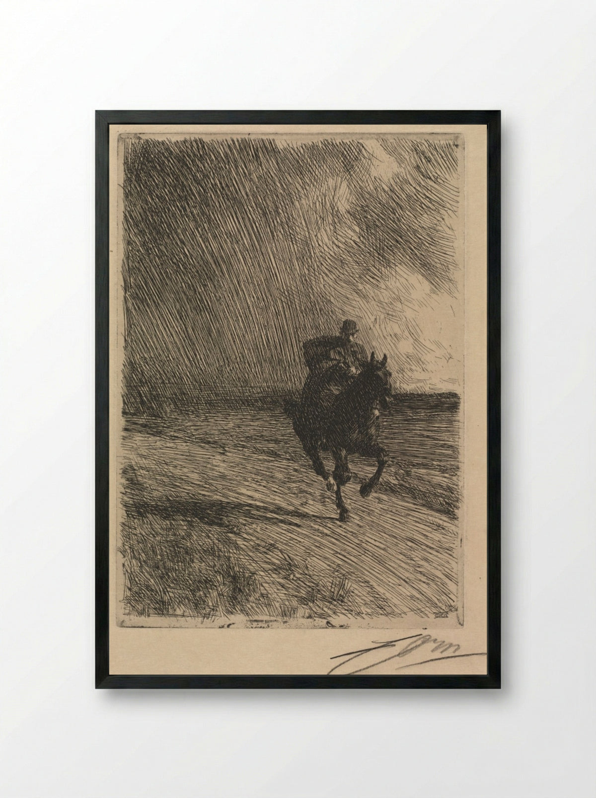 Storm - Anders Zorn - Framed Print Black