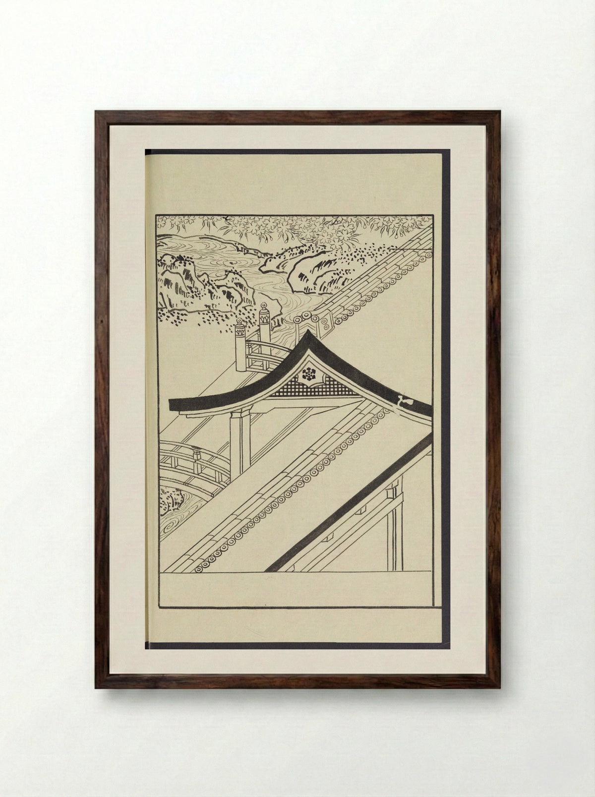 Story of Michizane Sugawara (Tenjin Engi) - Reizen Tametaka - Framed Print Dark Wood