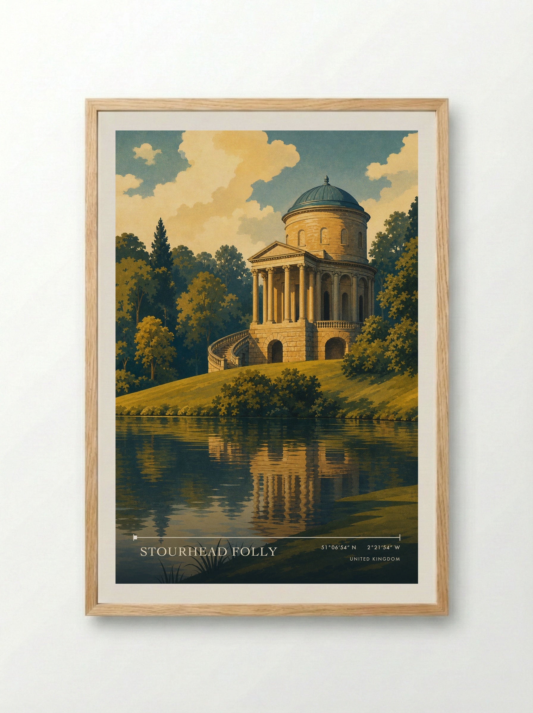 Stourhead Folly United Kingdom Travel Poster - Framed Print Wood