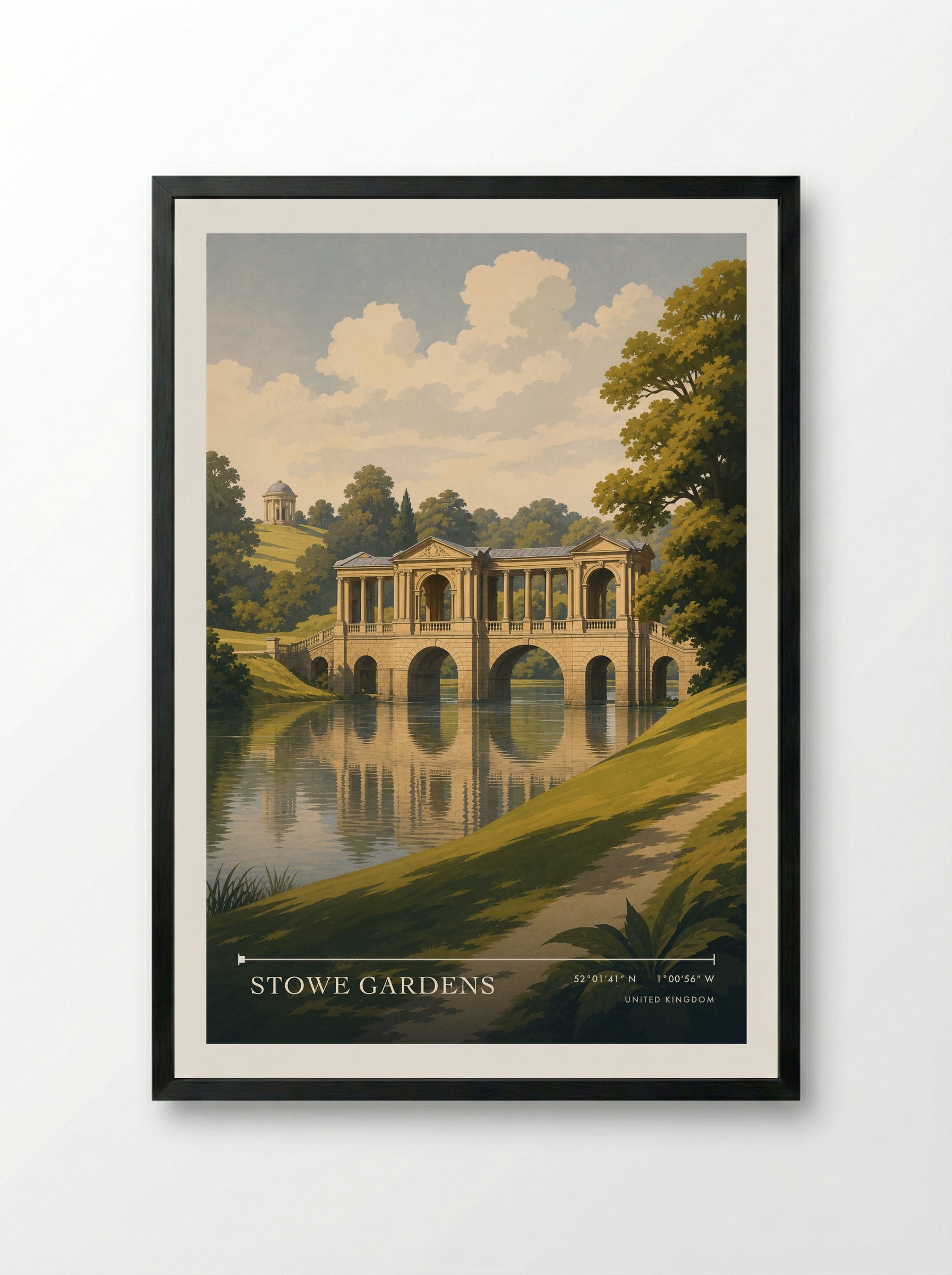 Stowe Gardens United Kingdom Travel Poster - Framed Print Black