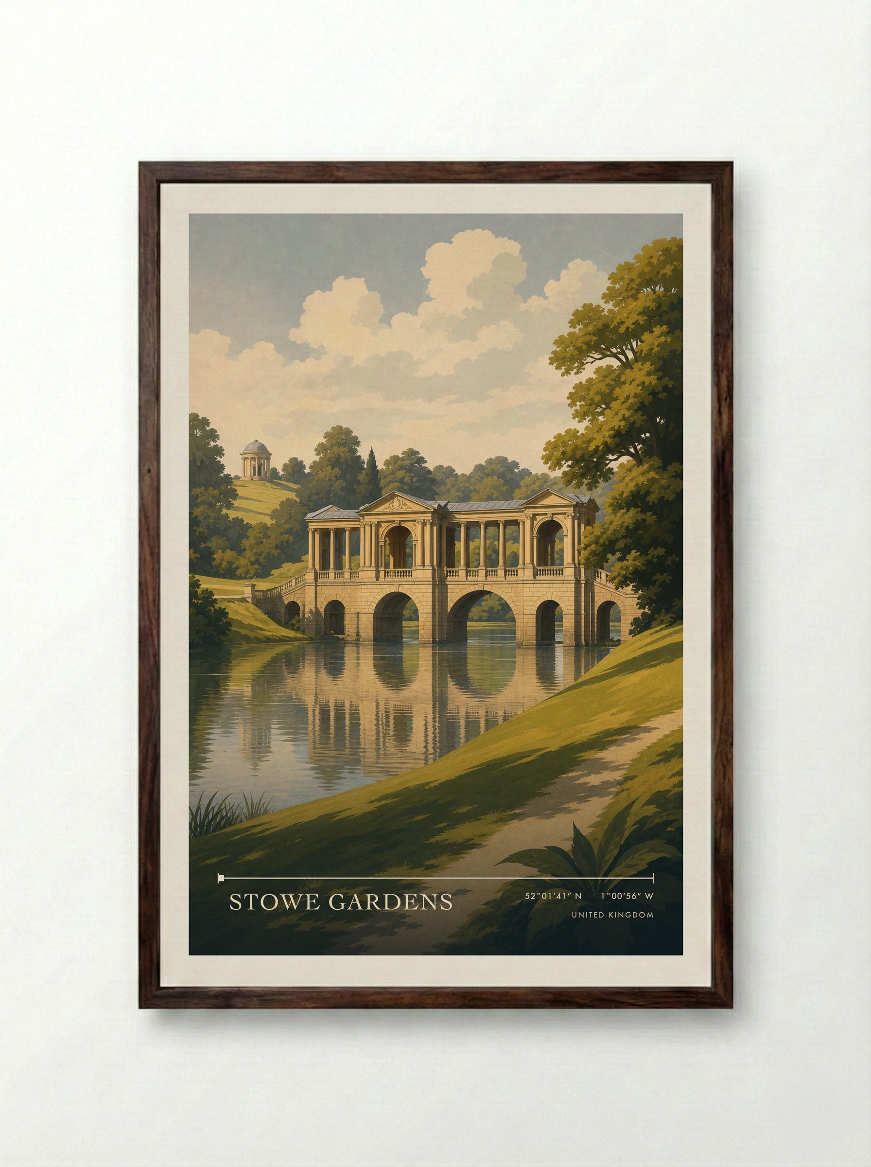 Stowe Gardens United Kingdom Travel Poster - Framed Print Dark Wood