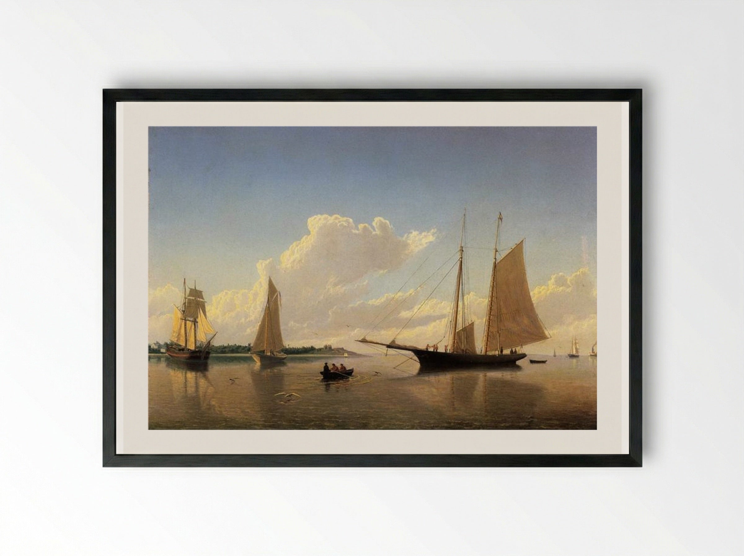 Stowing Sails off Fairhaven - William Bradford - Framed Print Black