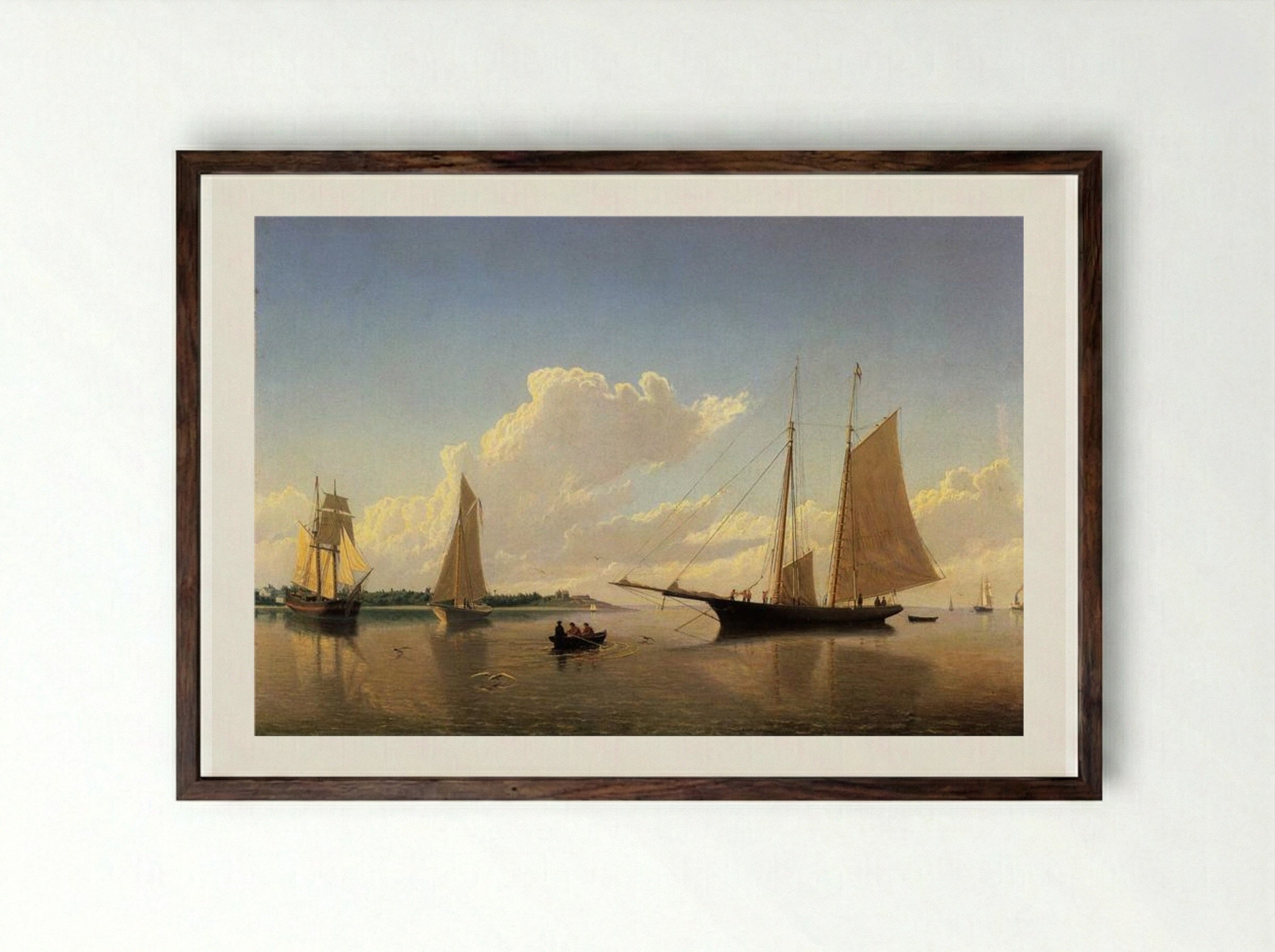 Stowing Sails off Fairhaven - William Bradford - Framed Print Dark Wood
