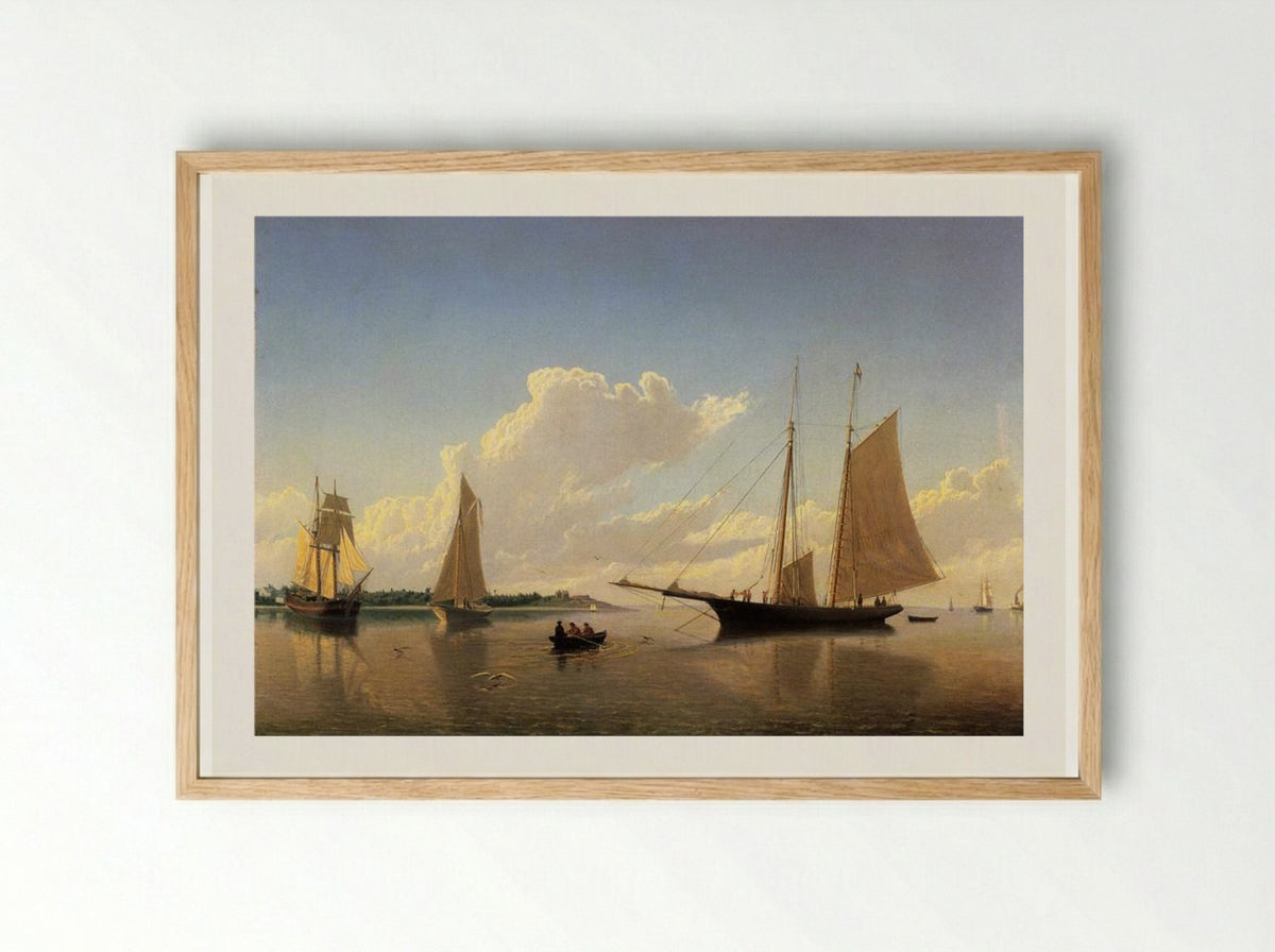 Stowing Sails off Fairhaven - William Bradford - Framed Print Wood