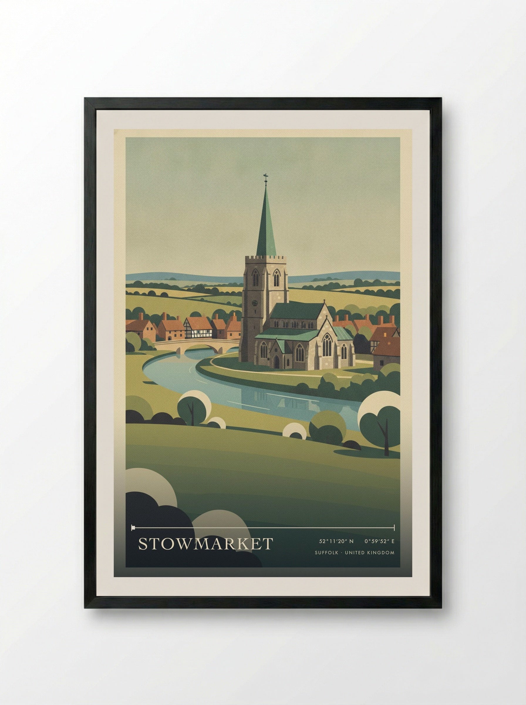 Stowmarket Suffolk United Kingdom Travel Poster - Framed Print Black