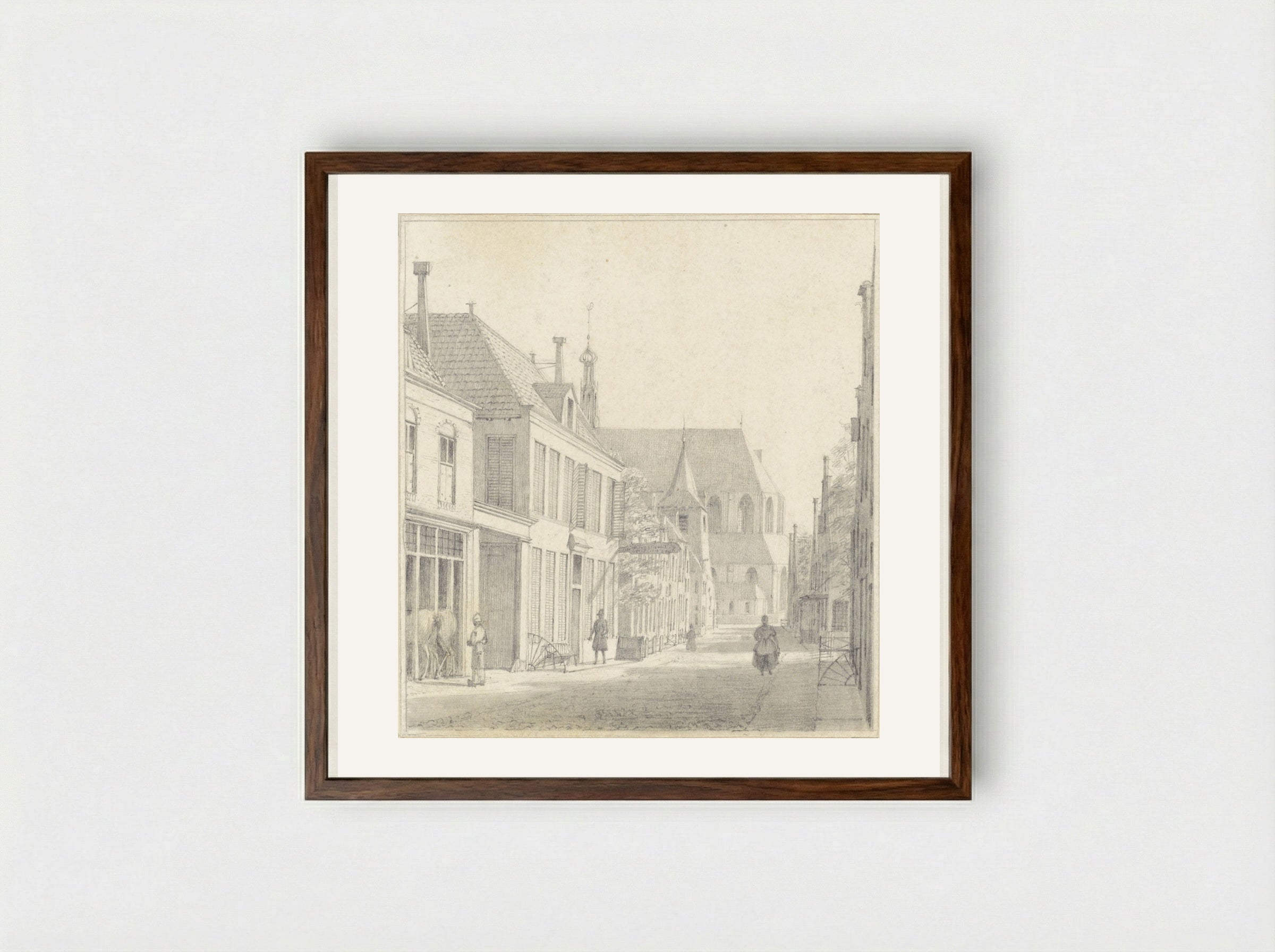 Straat te Alkmaar met de Grote kerk in het verschiet - Hendrik Abraham Klinkhamer - Framed Print Dark Wood
