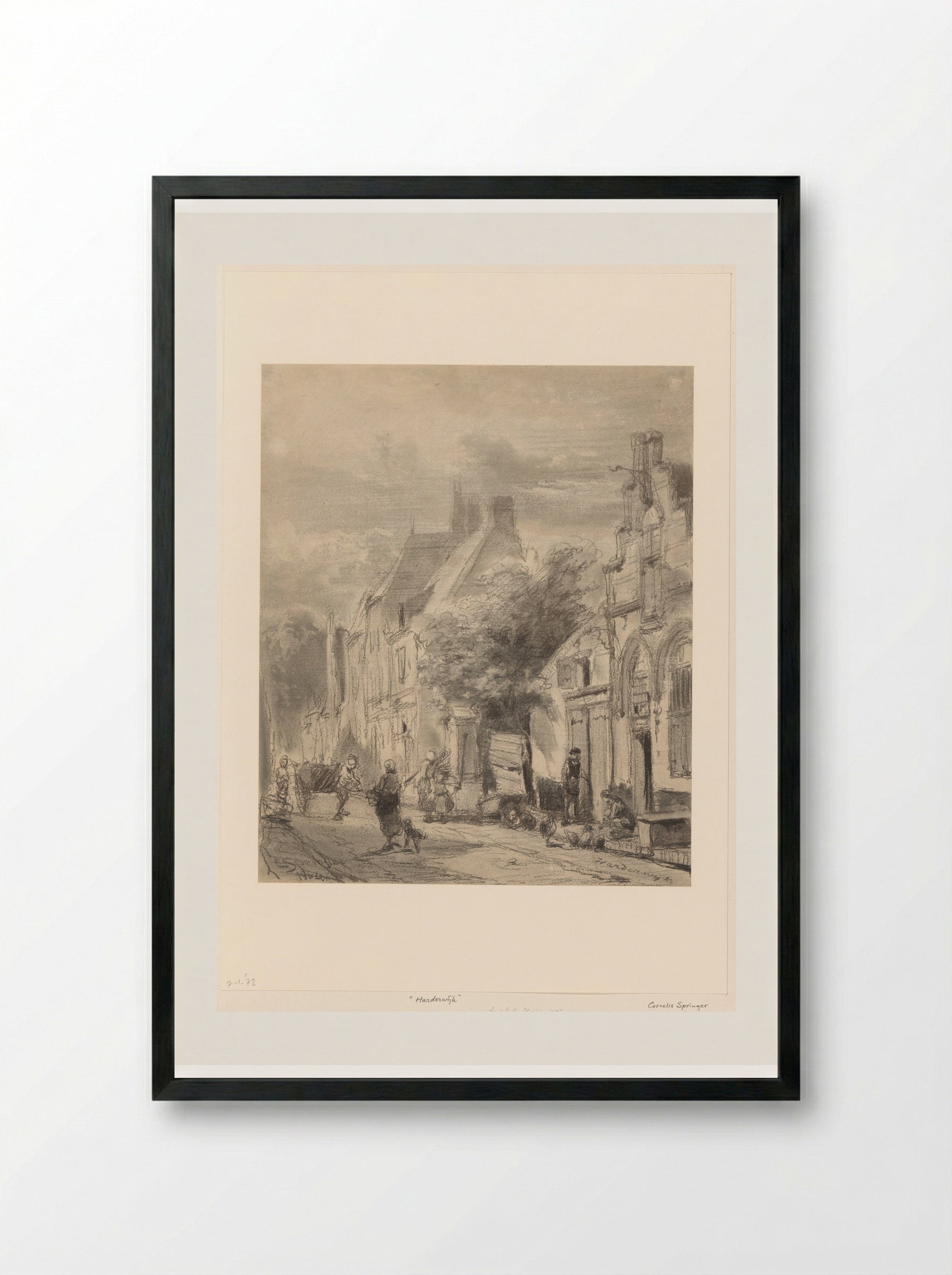 Straatgezicht in Harderwijk - Cornelis Springer - Framed Print Black