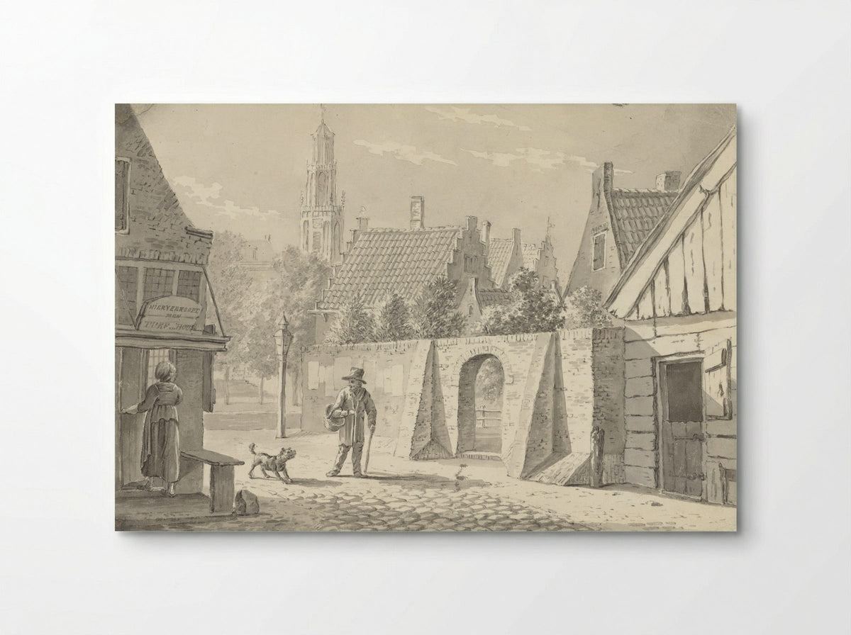 Straatje in Utrecht met de Domtoren in het verschiet - G.A. de Wildt - Poster