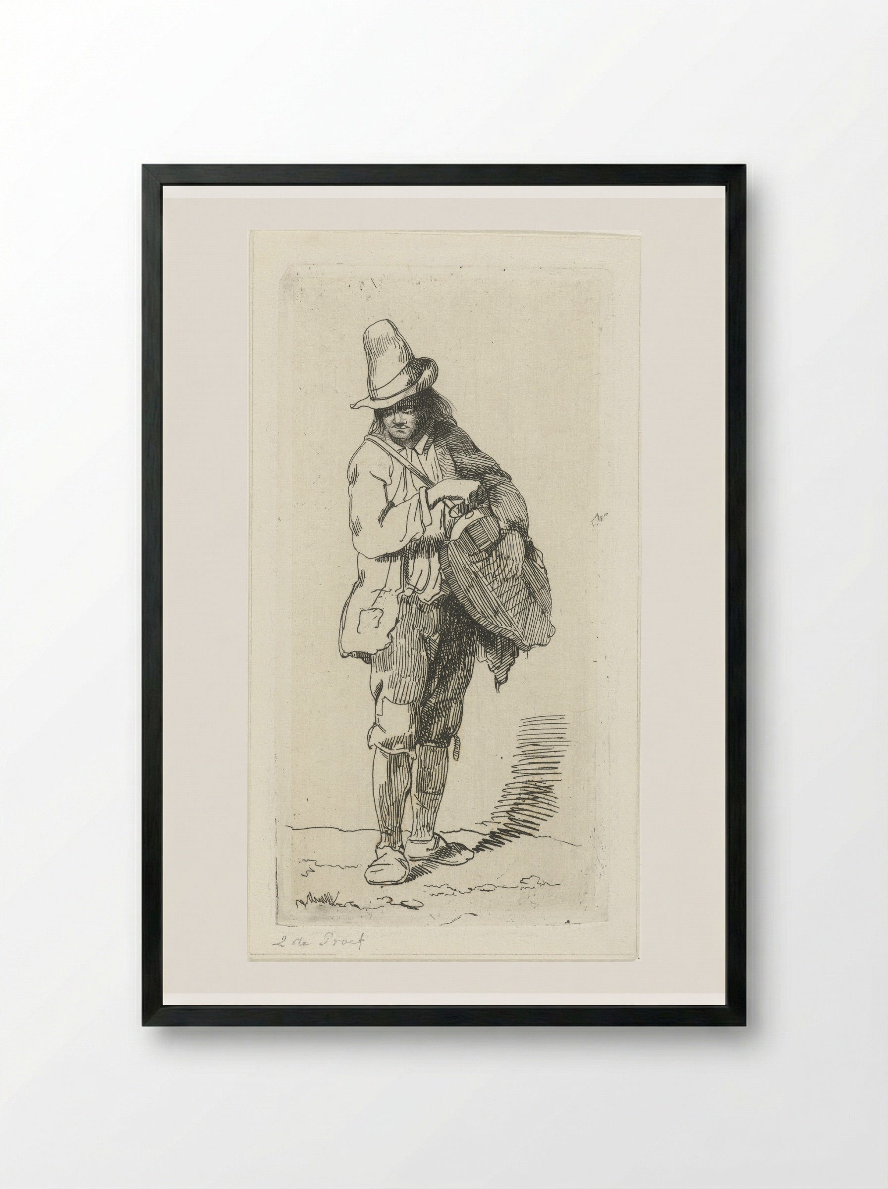 Straatmuzikant met draailier - Jacobus Ludovicus Cornet - Framed Print Black