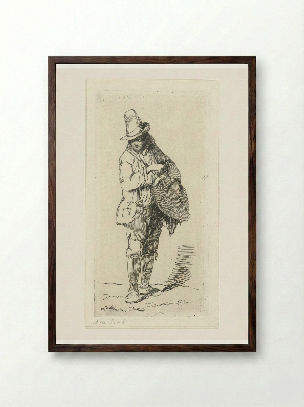 Straatmuzikant met draailier - Jacobus Ludovicus Cornet - Framed Print Dark Wood