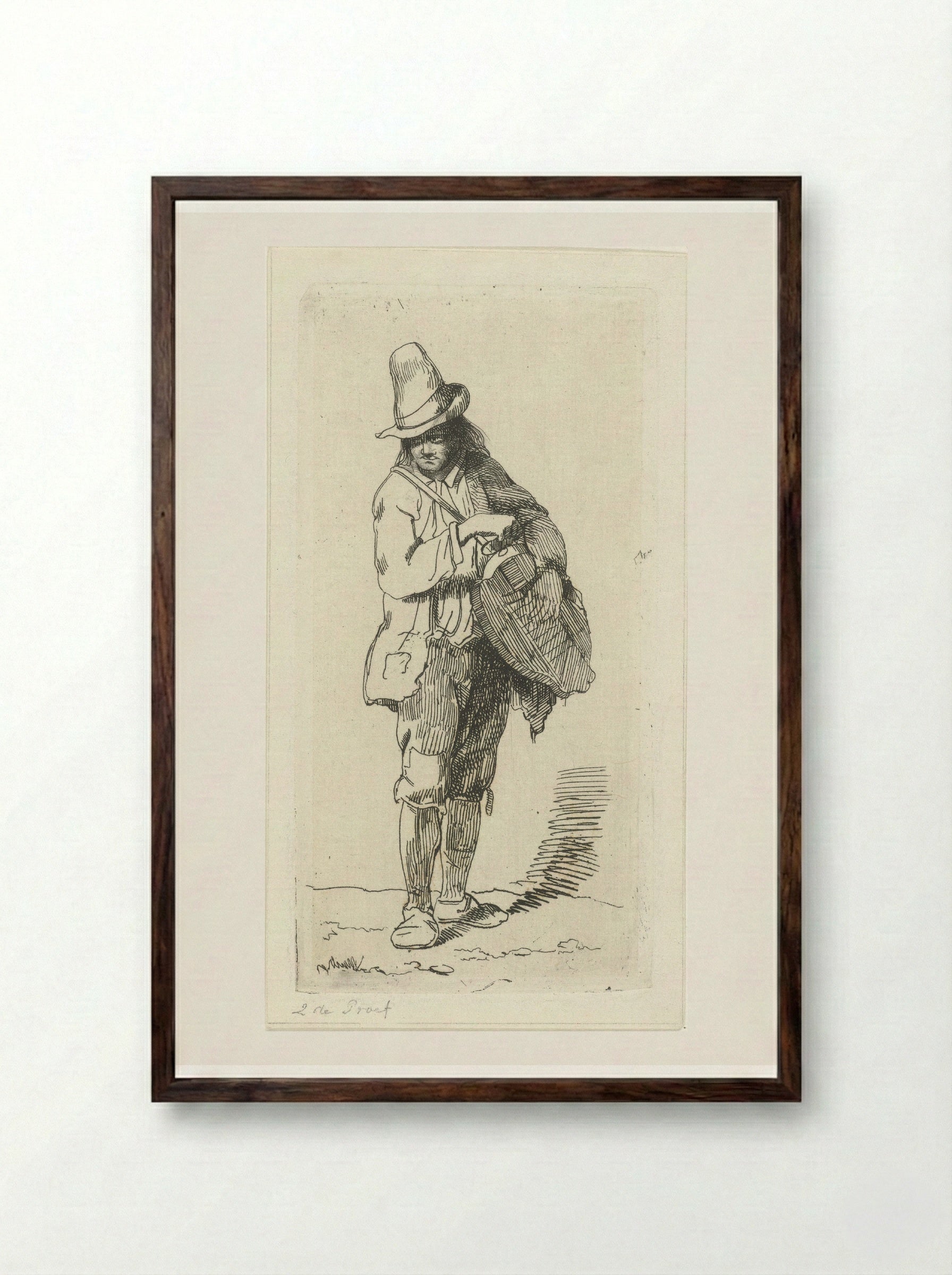 Straatmuzikant met draailier - Jacobus Ludovicus Cornet - Framed Print Dark Wood
