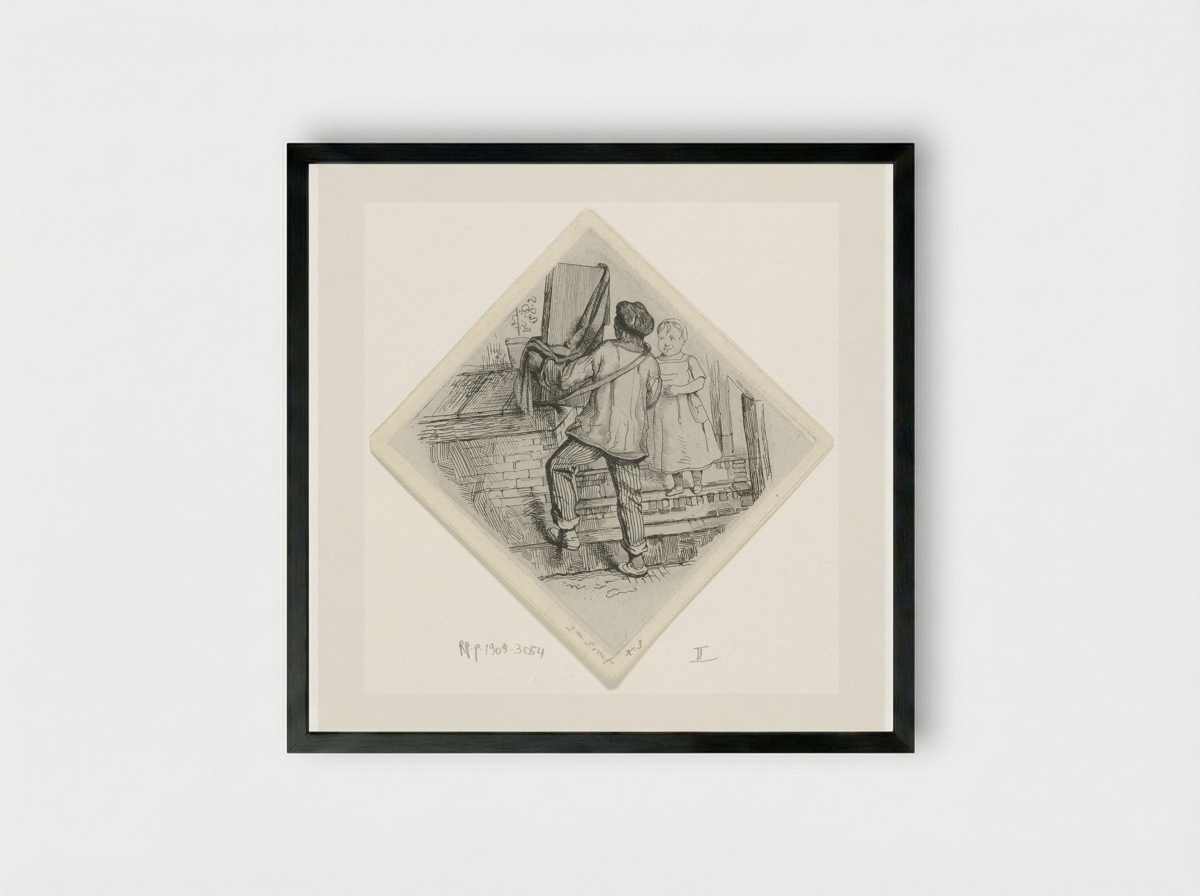 Straatmuzikant met draaiorgel - Jacobus Ludovicus Cornet - Framed Print Black