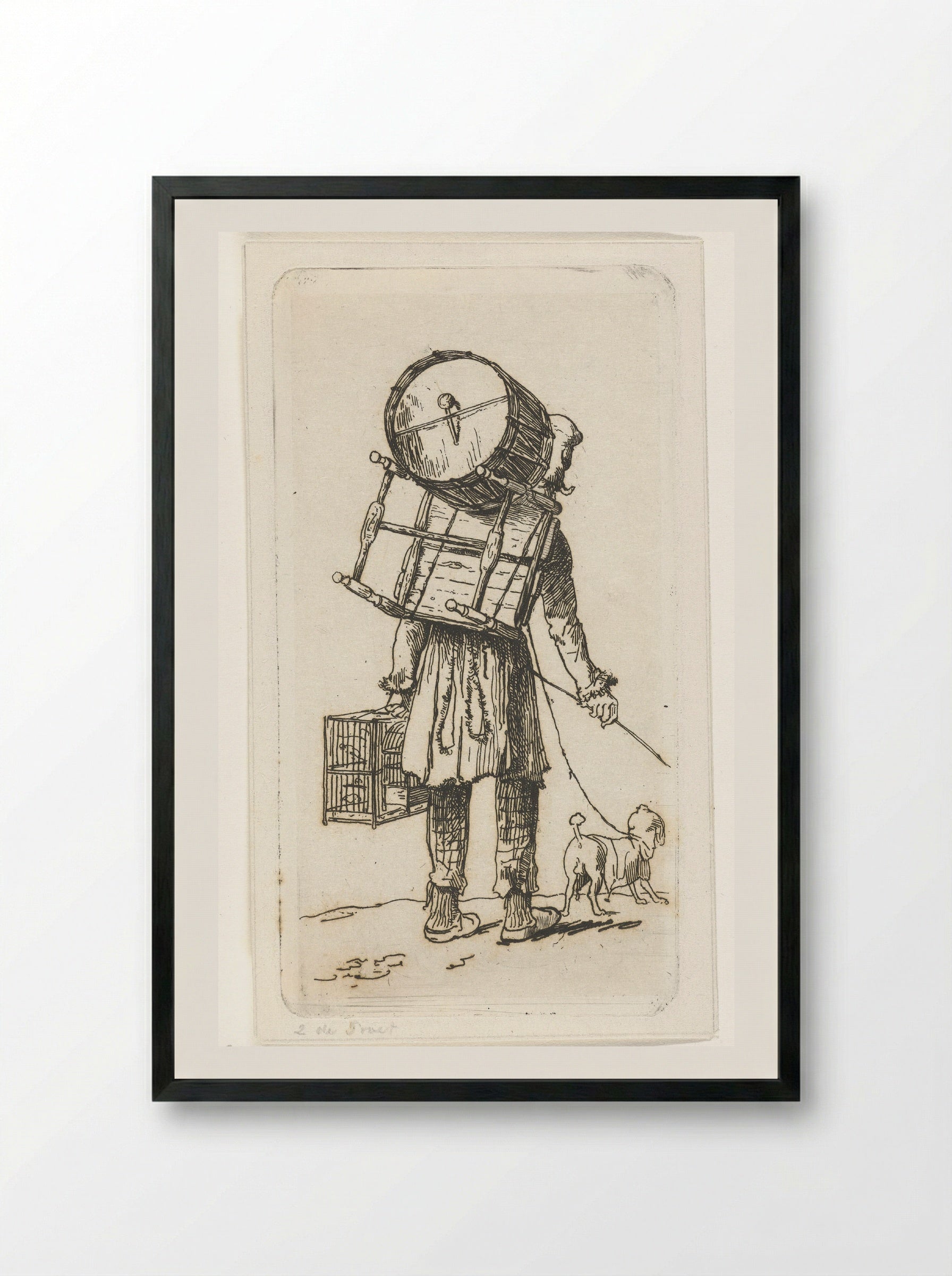 Straatmuzikant met hond - Jacobus Ludovicus Cornet - Framed Print Black