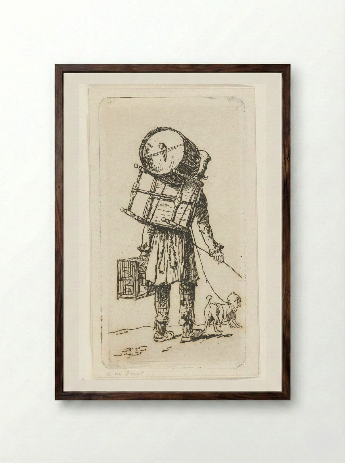 Straatmuzikant met hond - Jacobus Ludovicus Cornet - Framed Print Dark Wood