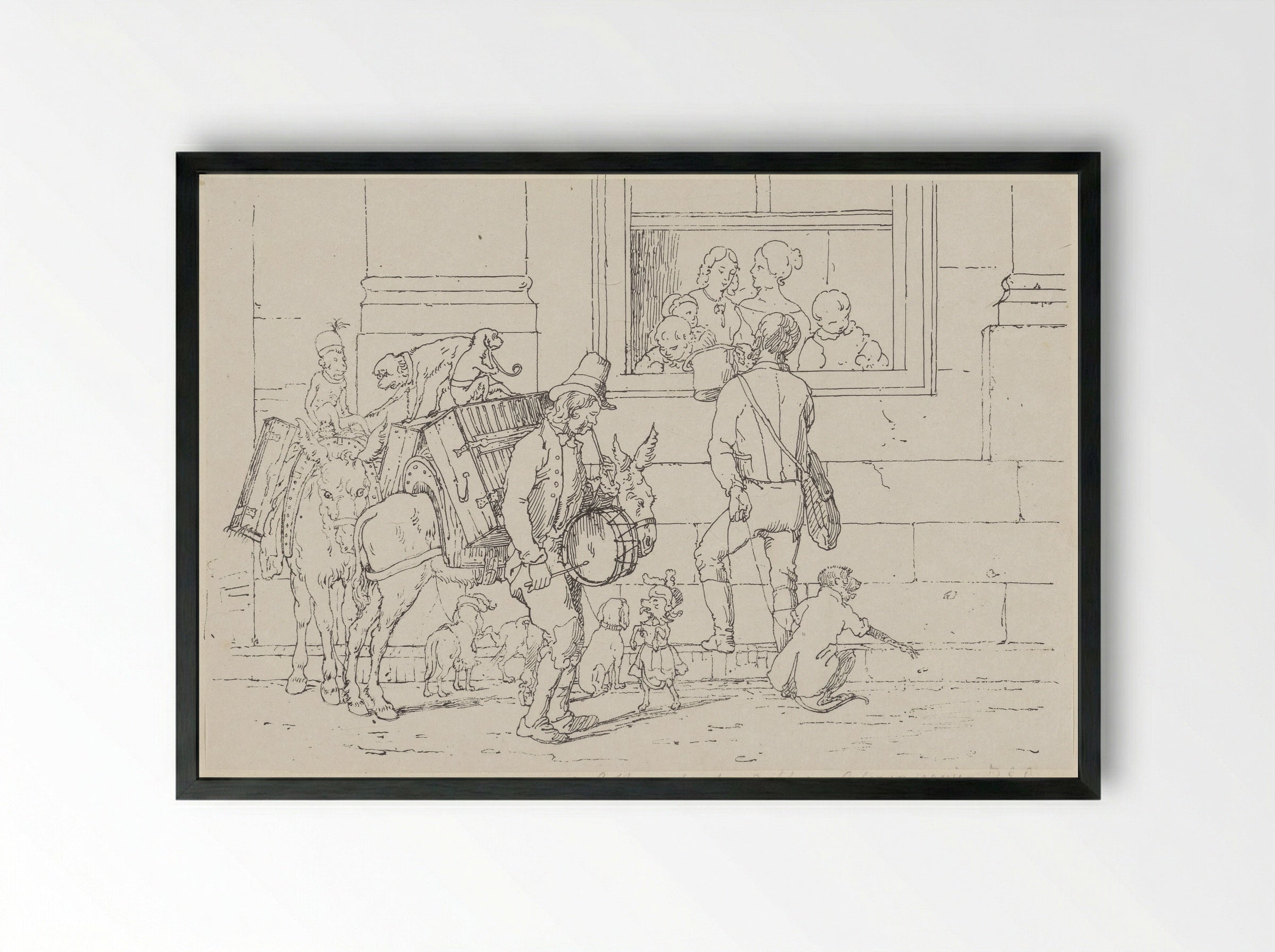 Straatmuzikanten met apen - Jacobus Ludovicus Cornet - Framed Print Black