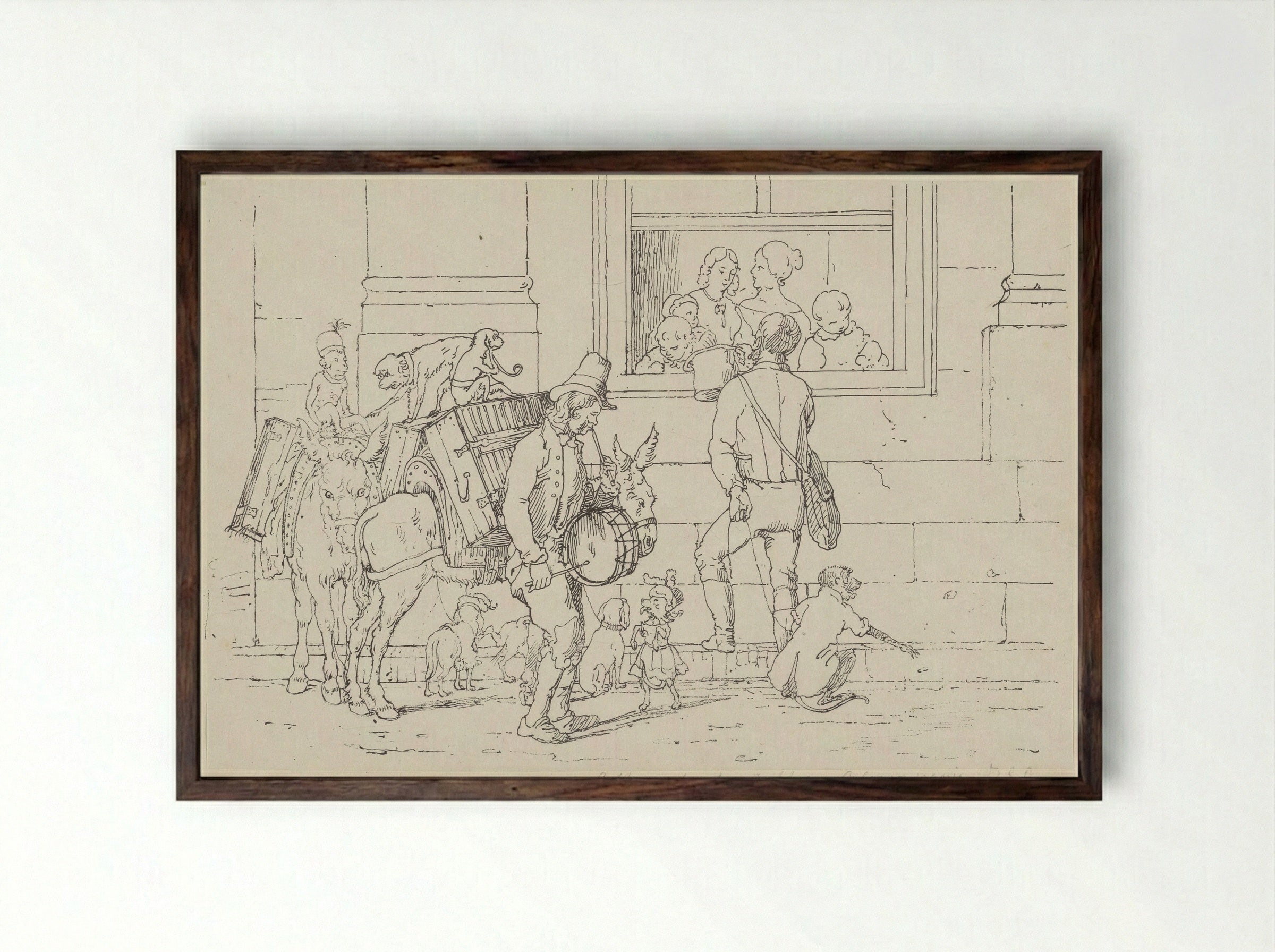 Straatmuzikanten met apen - Jacobus Ludovicus Cornet - Framed Print Dark Wood