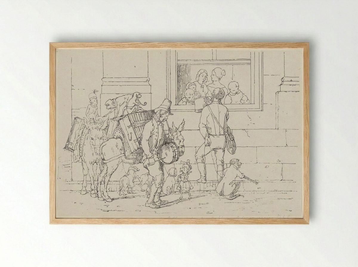 Straatmuzikanten met apen - Jacobus Ludovicus Cornet - Framed Print Wood