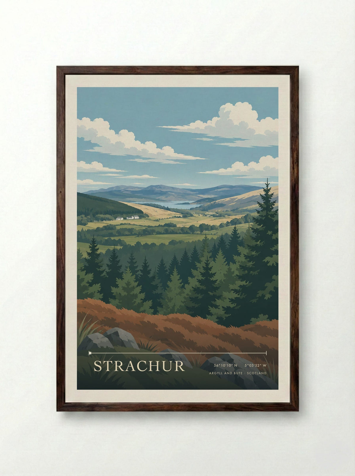 Strachur, Argyll and Bute | Travel Poster - Framed Print Dark Wood