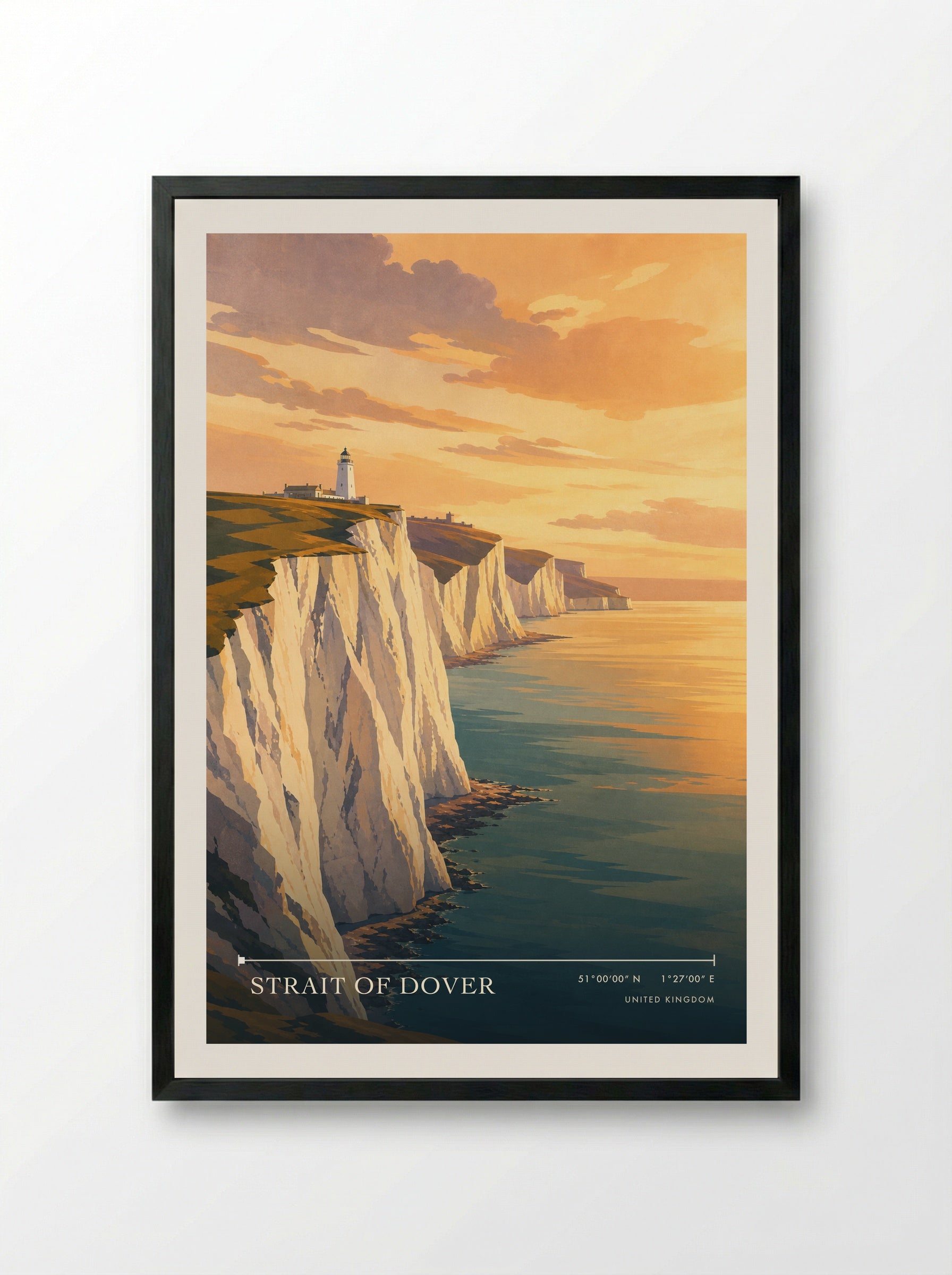 Strait of Dover United Kingdom Travel Poster - Framed Print Black