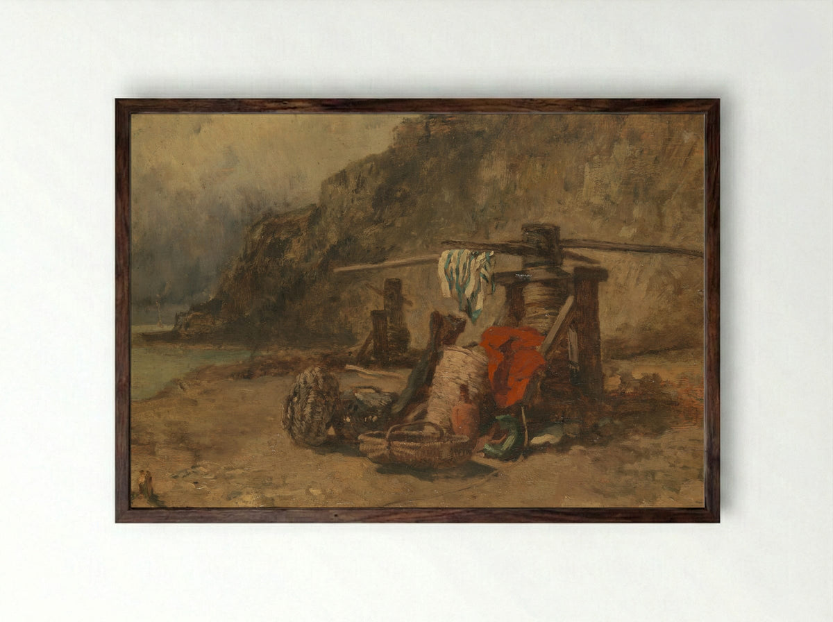 Strandgezicht met kaapstanders - Constant Troyon - Framed Print Dark Wood