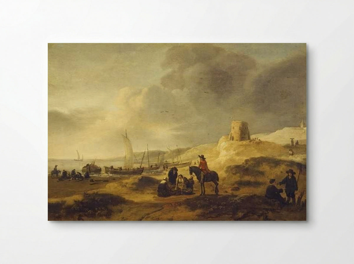Strandgezicht met vissersschepen en groepen mensen - Egbert Lievensz. van der Poel - Poster