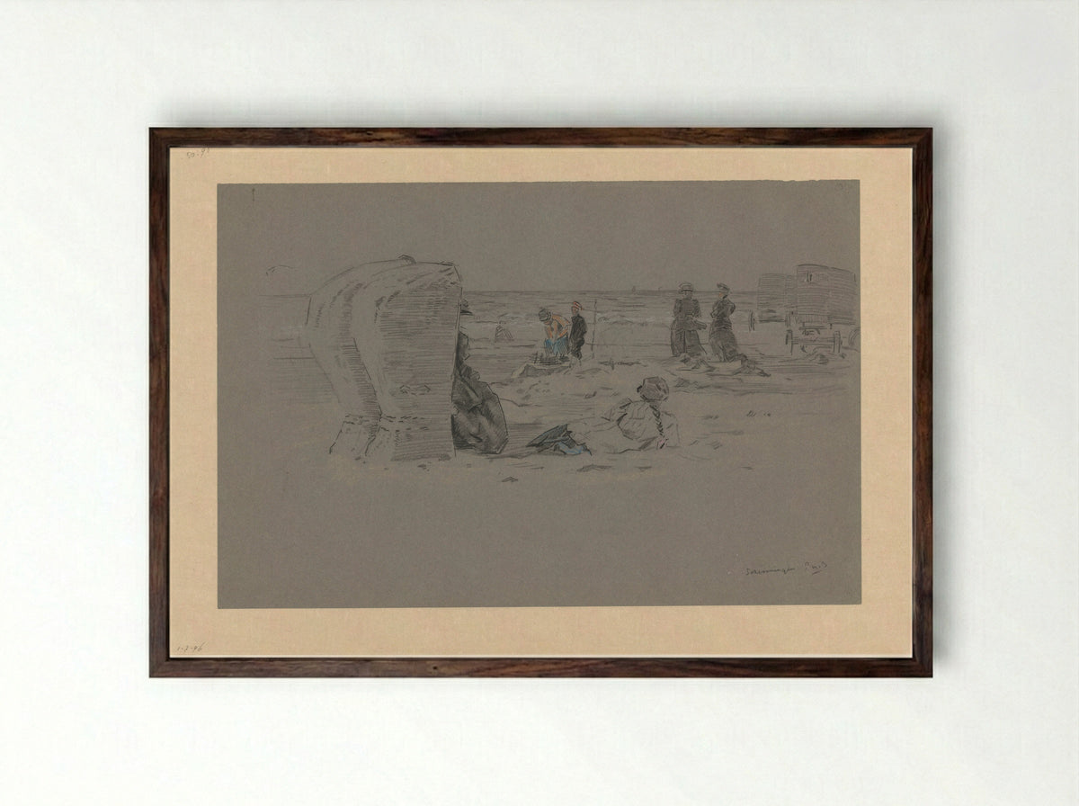Strandgezicht te Scheveningen - Pieter Willem van Baarsel - Framed Print Dark Wood