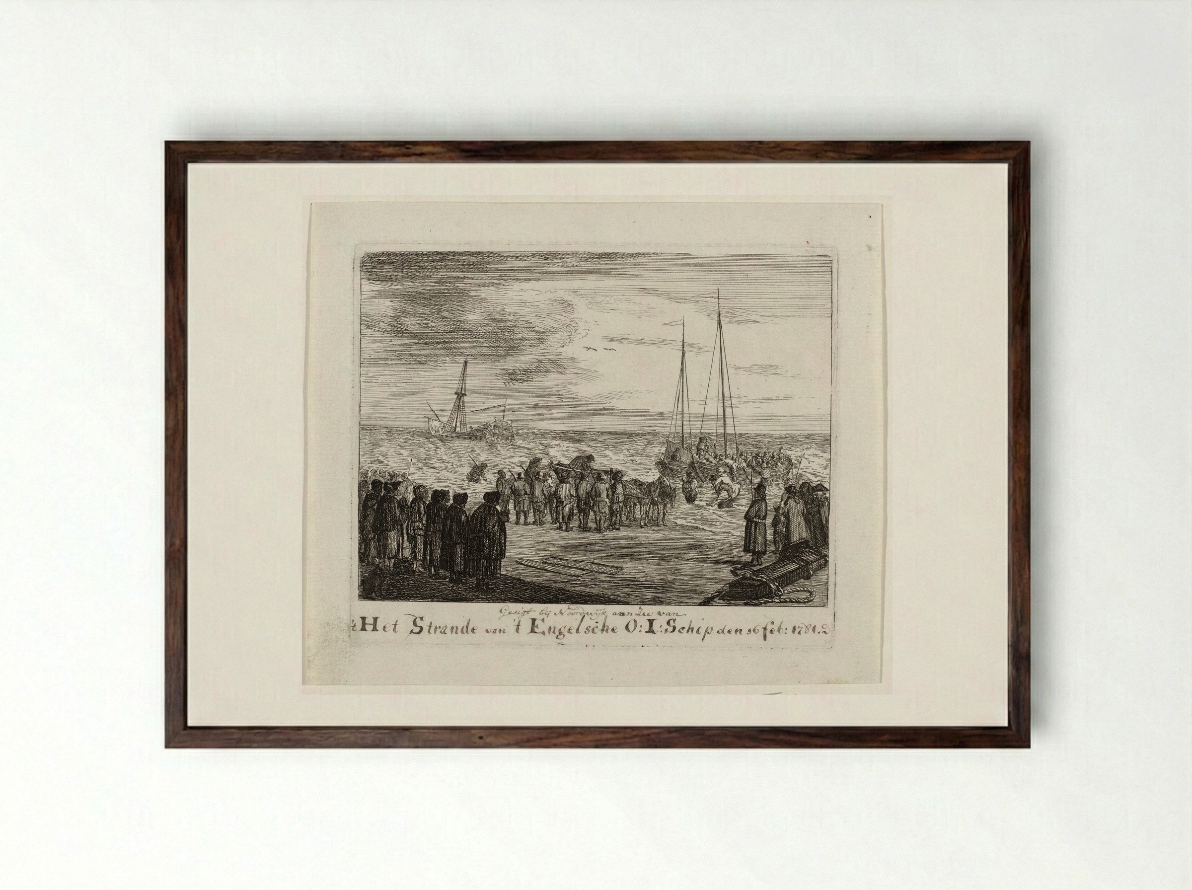 Stranding van de Generaal Barker bij Zandvoort - Louis Bernard Coclers - Framed Print Dark Wood