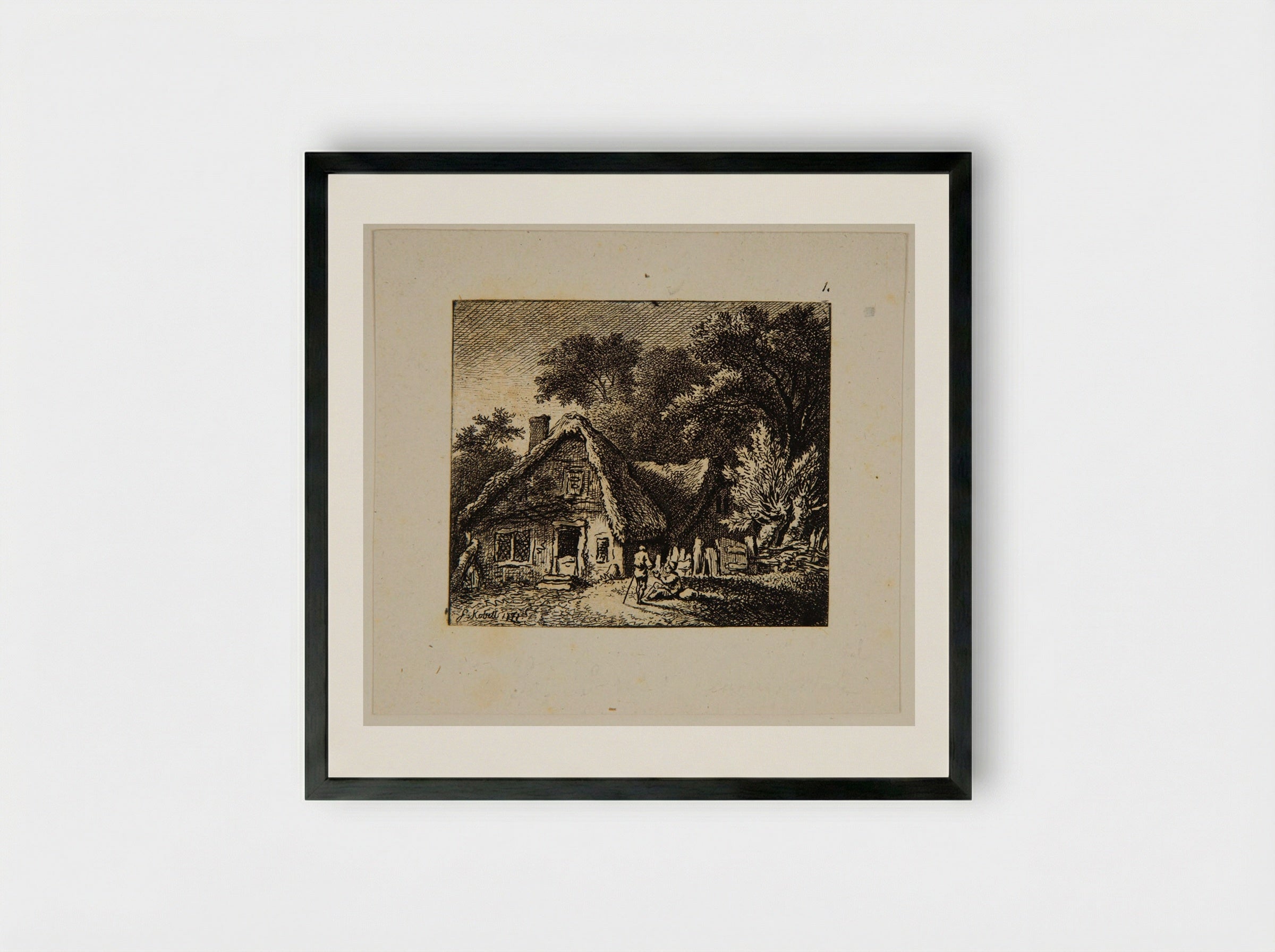Stranger at a Peasant's House - Ferdinand Kobell - Framed Print Black