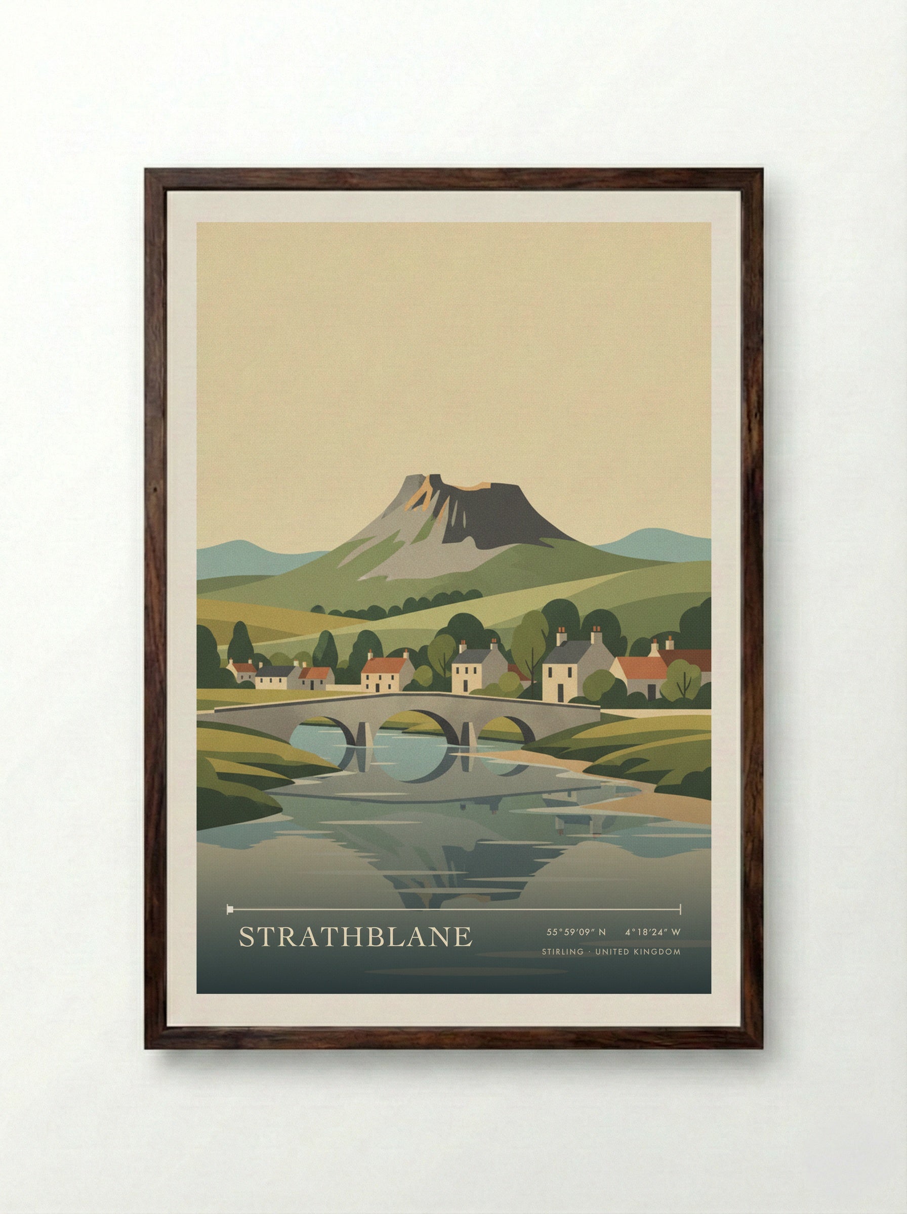 Strathblane Stirling United Kingdom Travel Poster - Framed Print Dark Wood