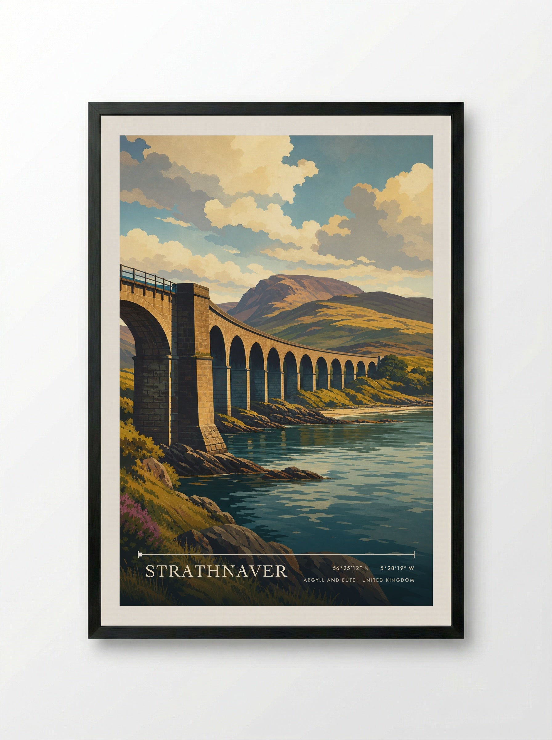 Strathnaver Argyll and Bute United Kingdom Travel Poster - Framed Print Black