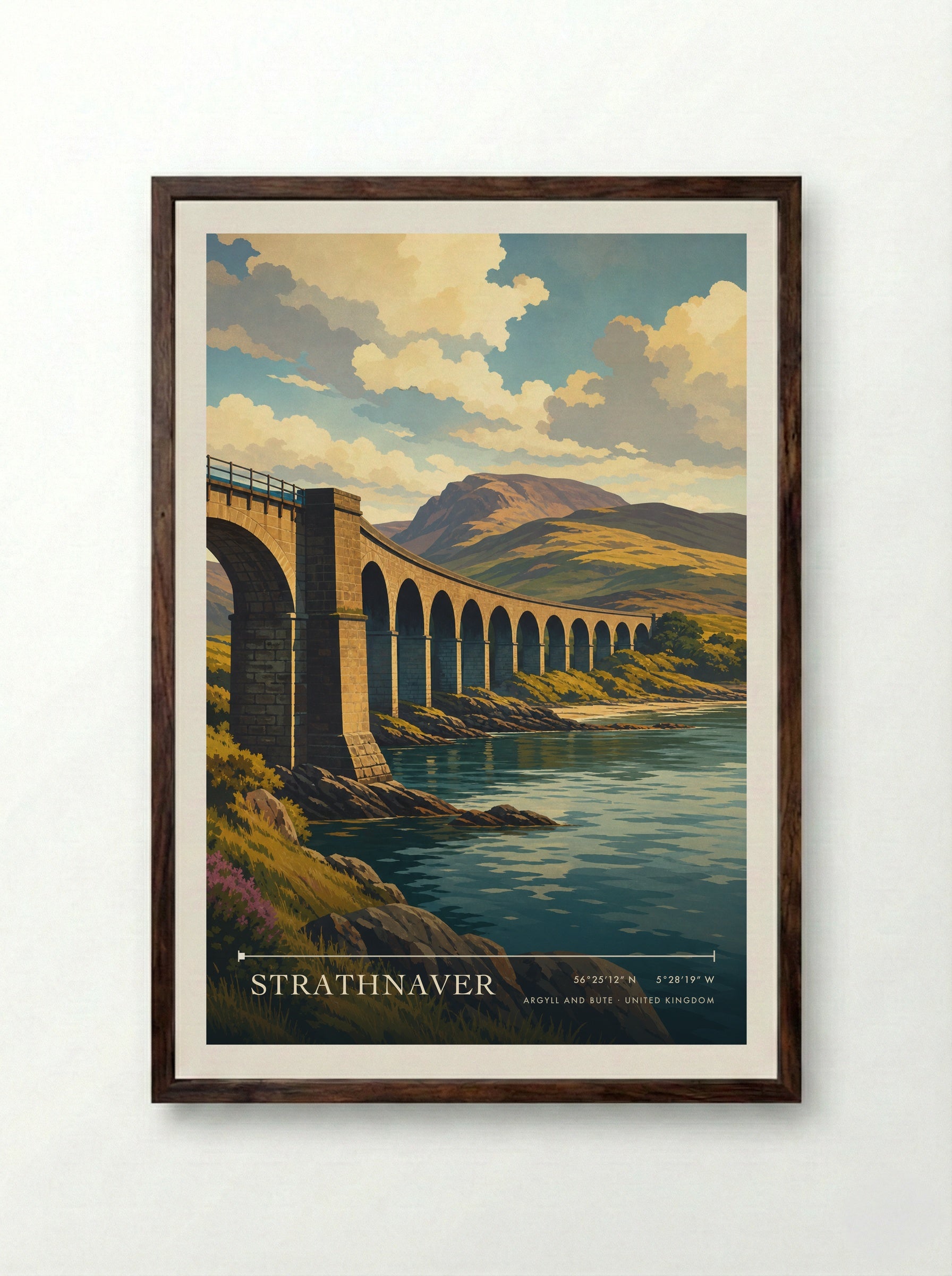 Strathnaver Argyll and Bute United Kingdom Travel Poster - Framed Print Dark Wood