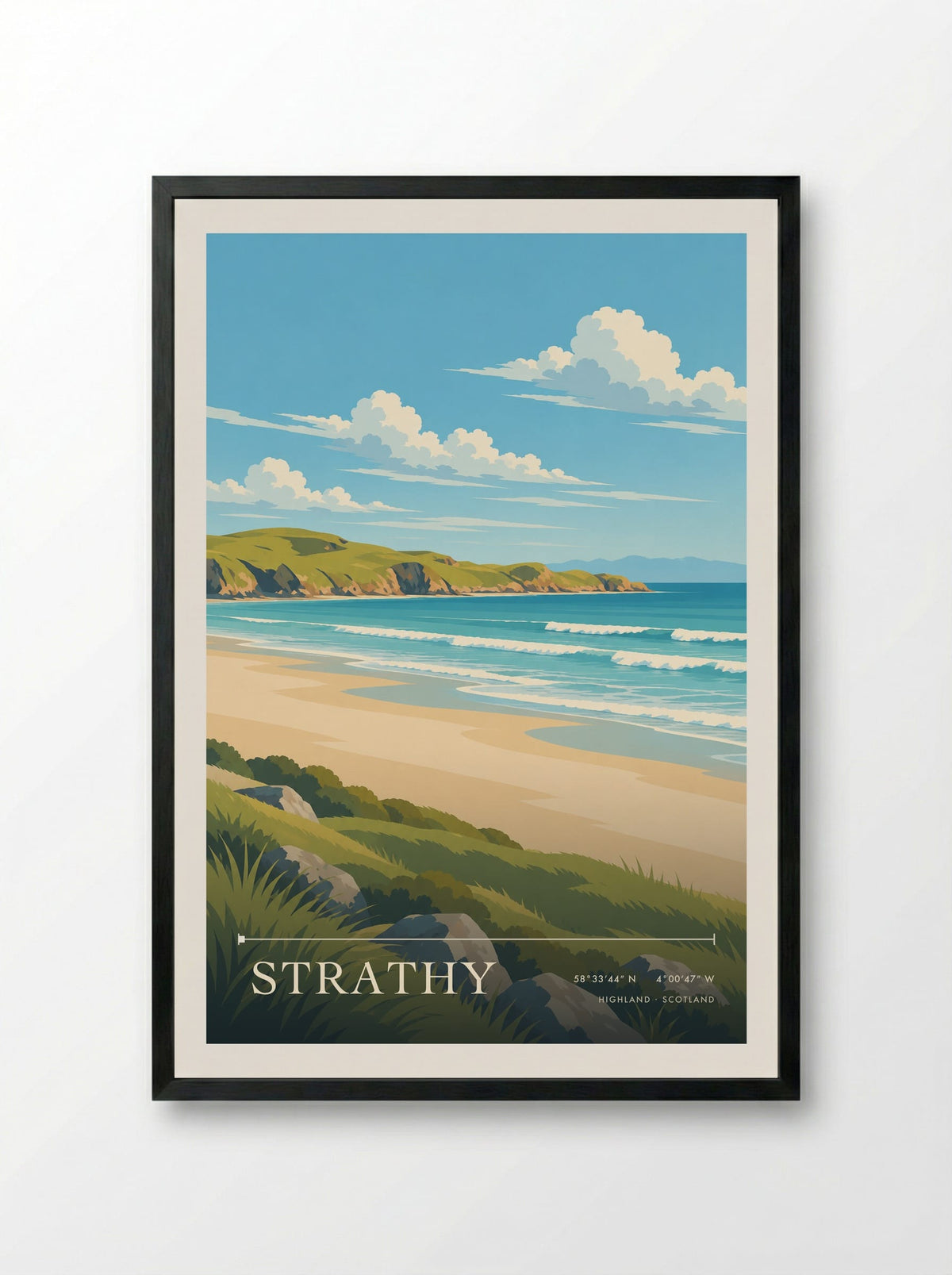 Strathy, Highland | Travel Poster - Framed Print Black