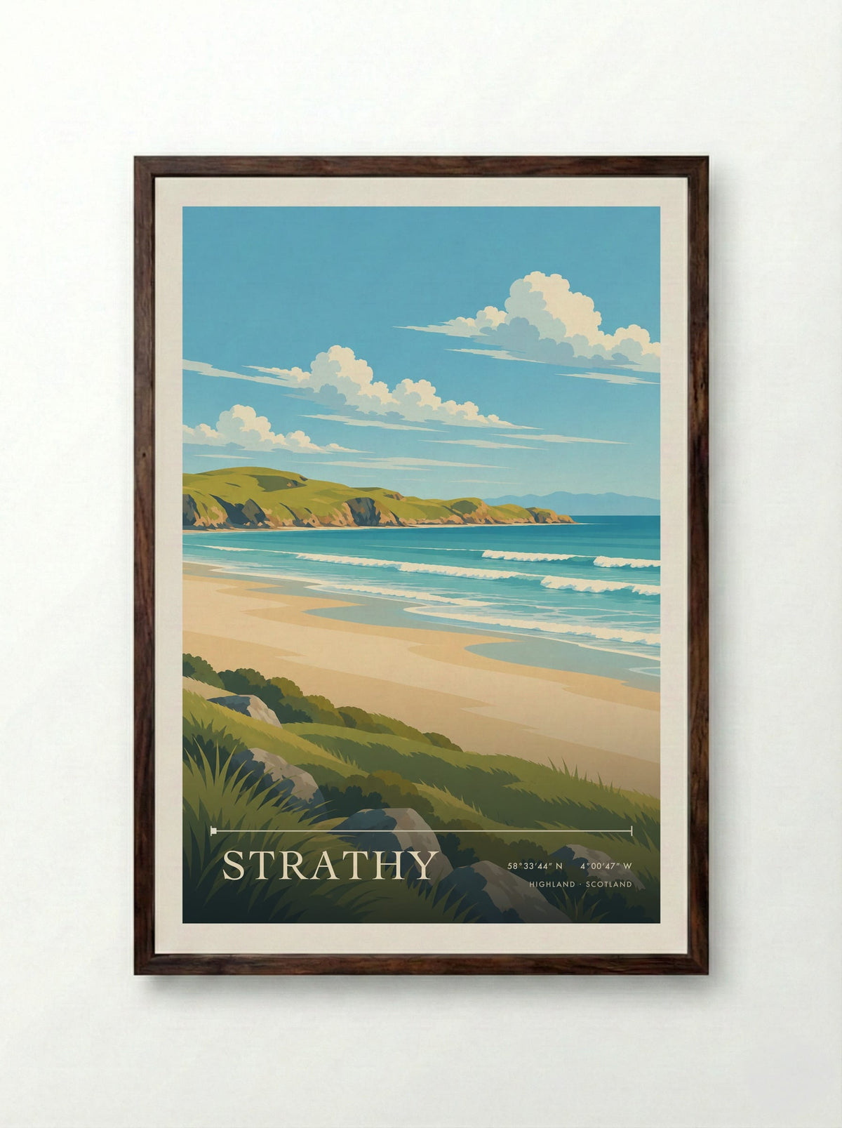 Strathy, Highland | Travel Poster - Framed Print Dark Wood