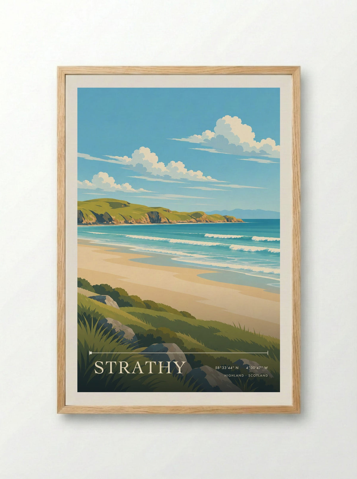Strathy, Highland | Travel Poster - Framed Print Wood