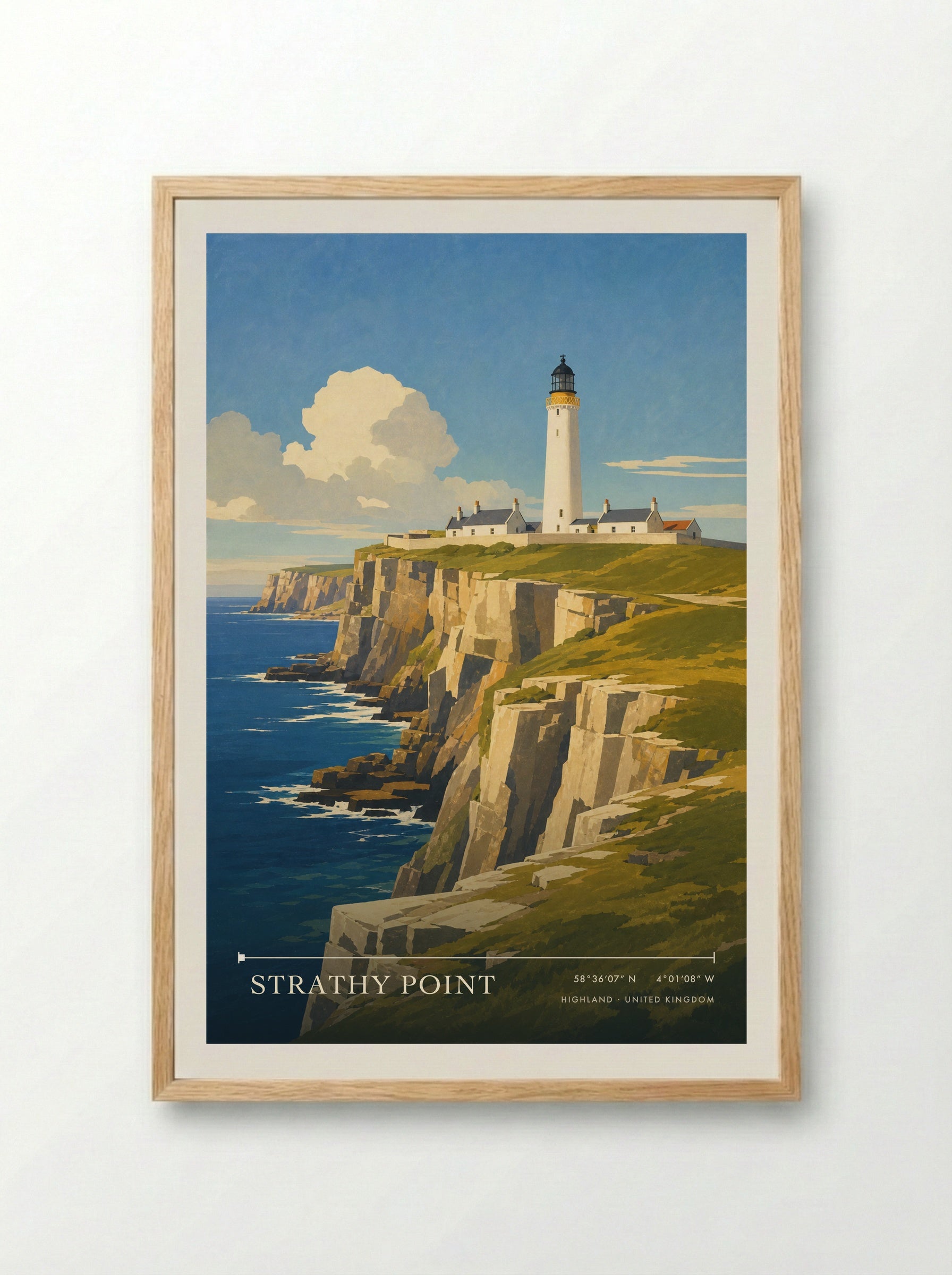 Strathy Point Highland United Kingdom Travel Poster - Framed Print Wood