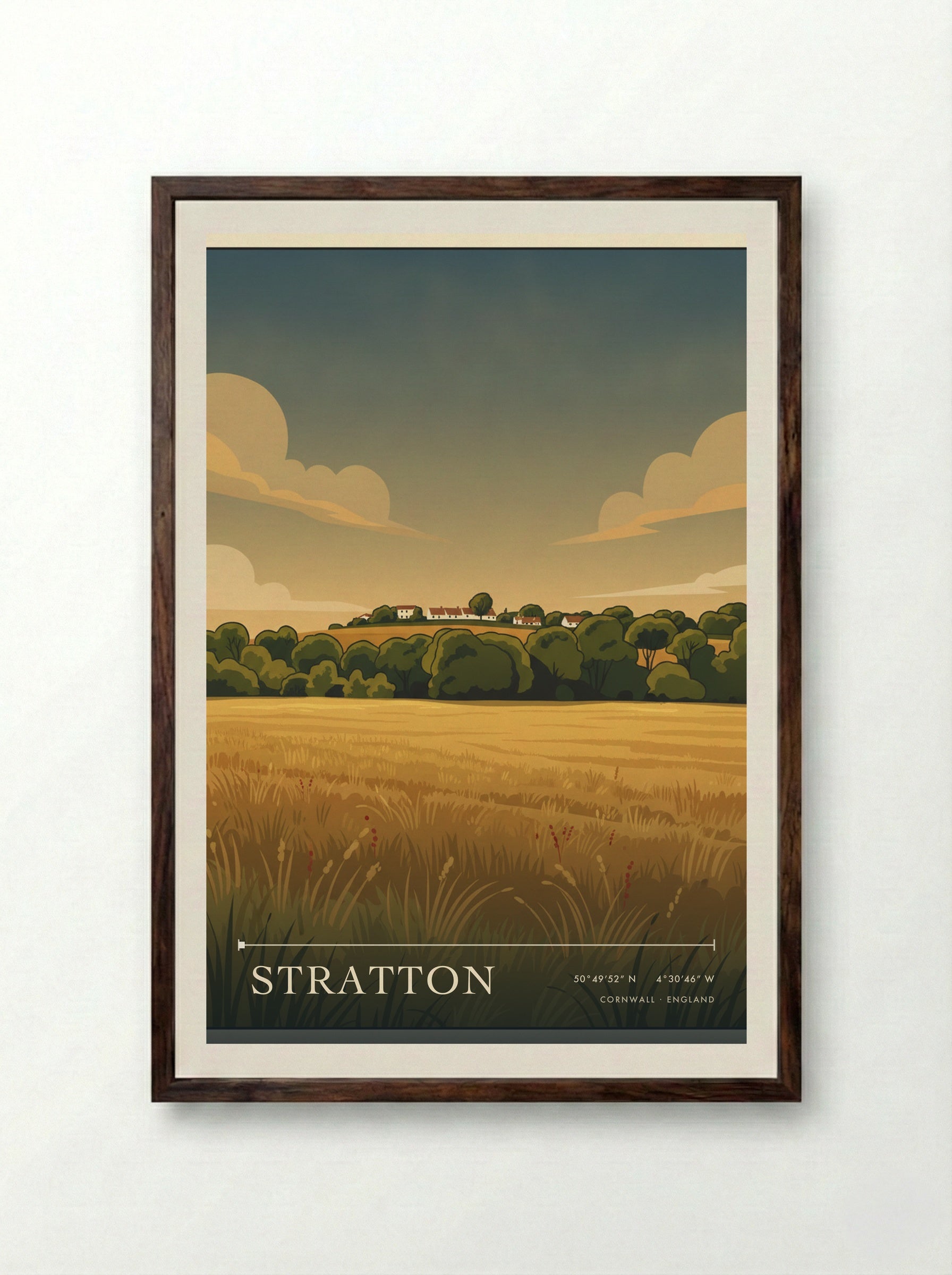 Stratton Cornwall England Travel Poster - Framed Print Dark Wood