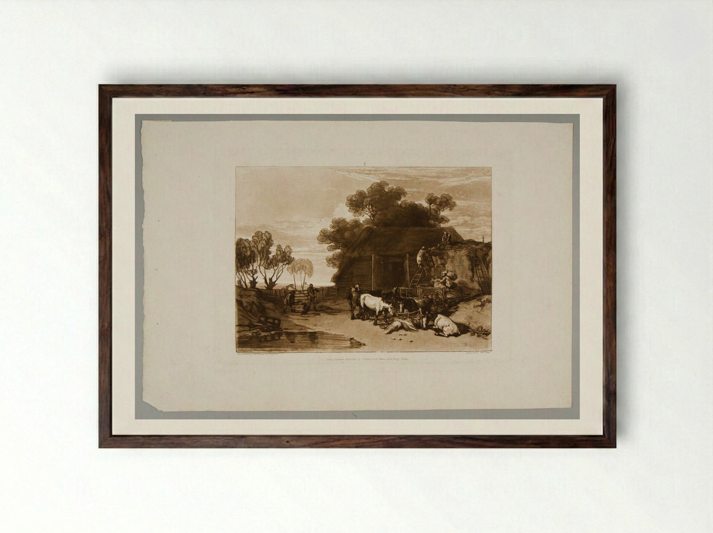 Straw Yard - Charles Turner - Framed Print Dark Wood