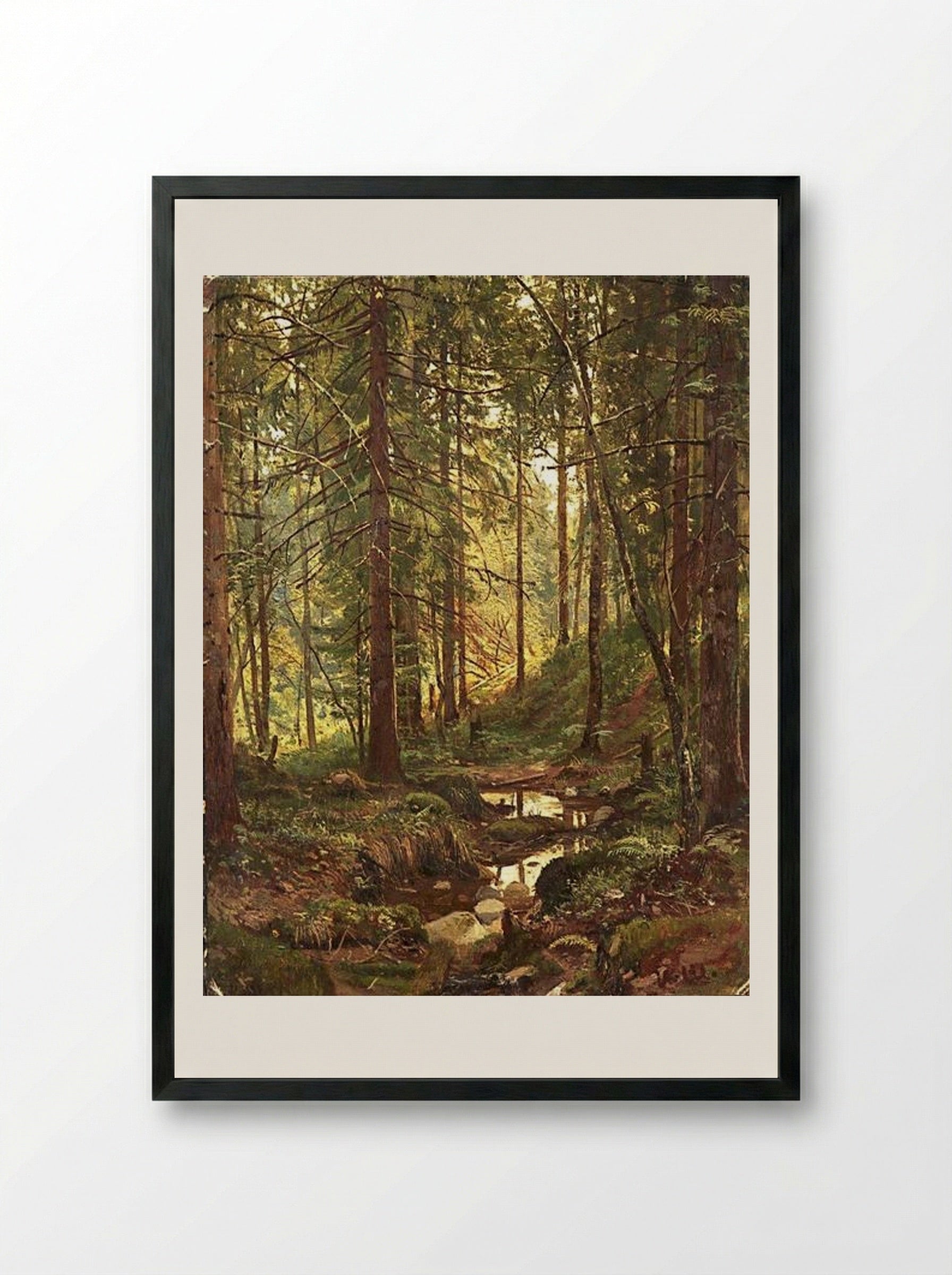 Stream by a Forest Slope - Ivan Shishkin - Framed Print Black