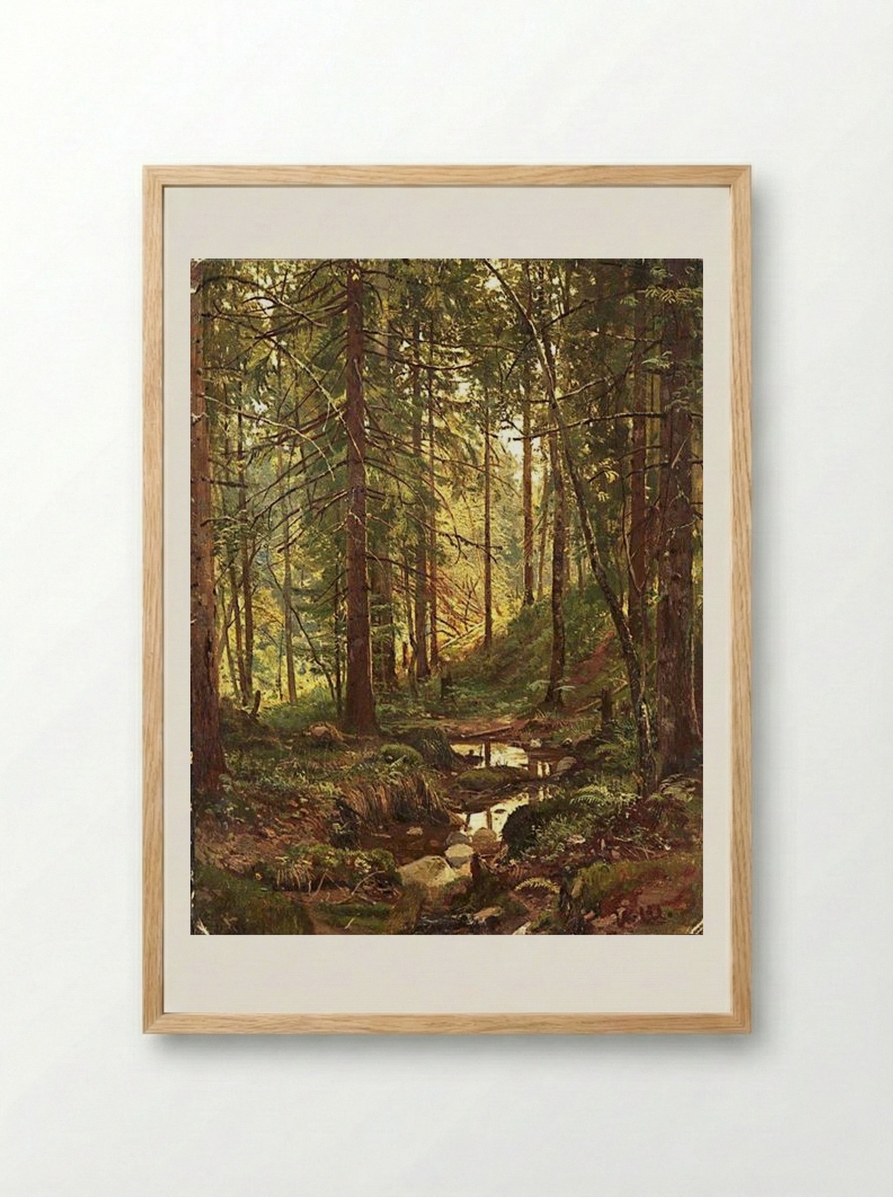 Stream by a Forest Slope - Ivan Shishkin - Framed Print Wood