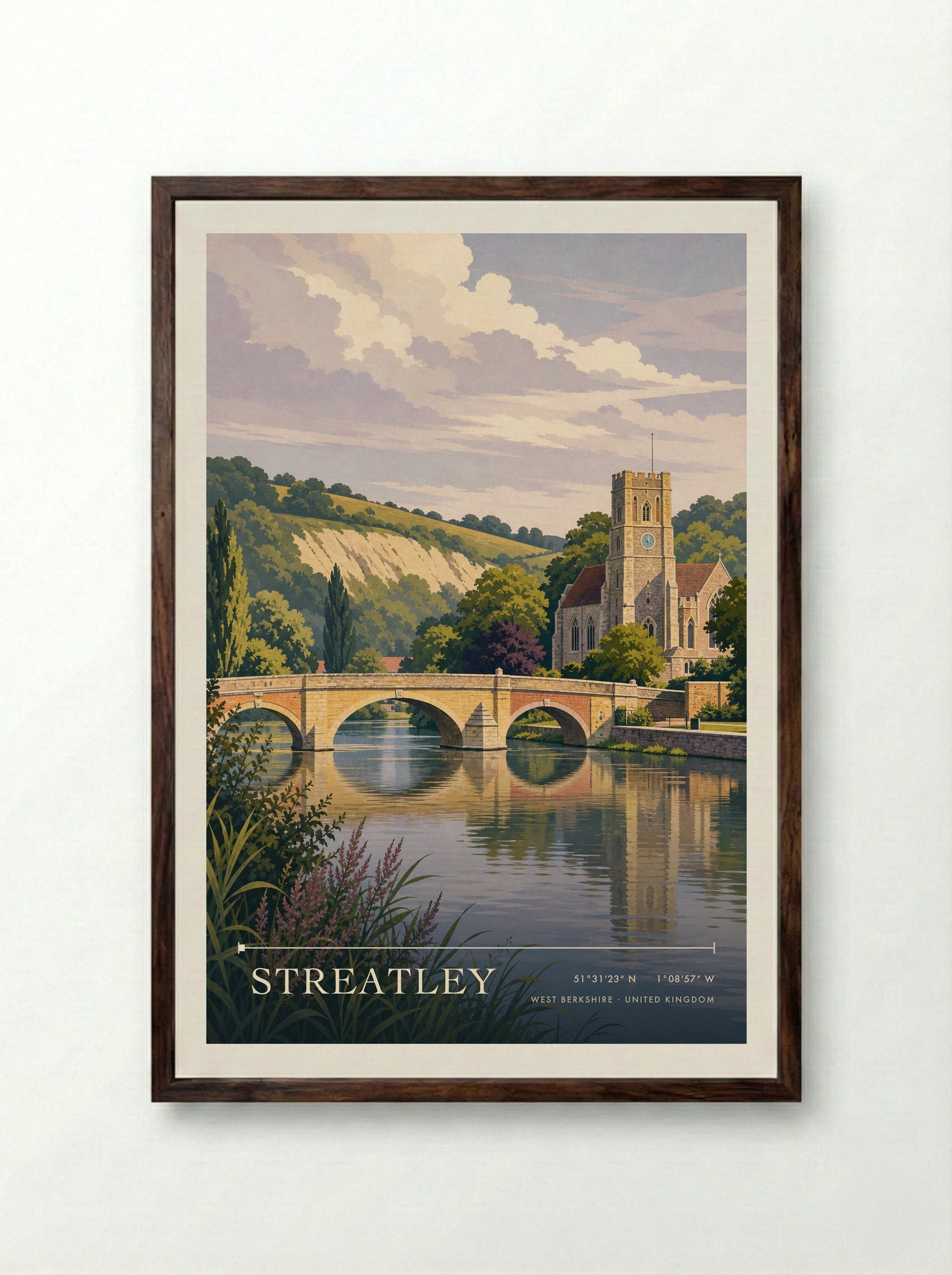Streatley West Berkshire United Kingdom Travel Poster - Framed Print Dark Wood