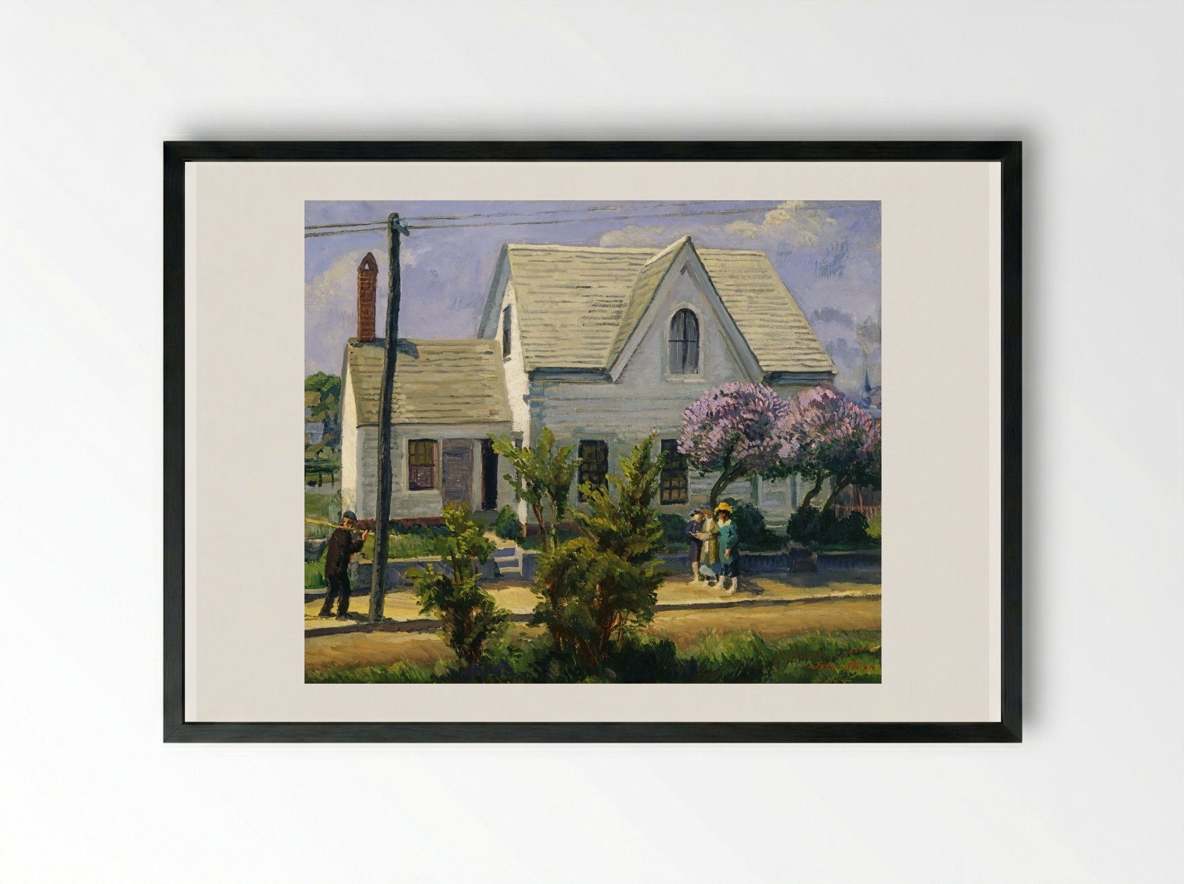 Street, Lilacs, Noon Sun - John French Sloan - Framed Print Black