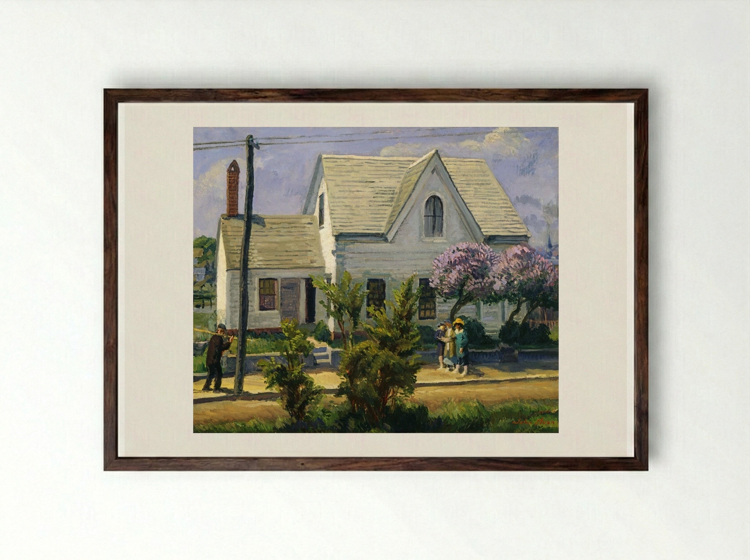 Street, Lilacs, Noon Sun - John French Sloan - Framed Print Dark Wood