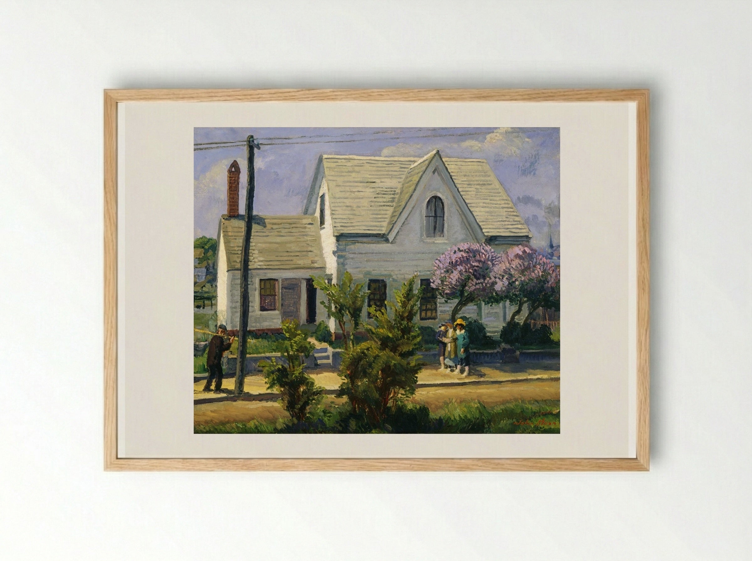 Street, Lilacs, Noon Sun - John French Sloan - Framed Print Wood