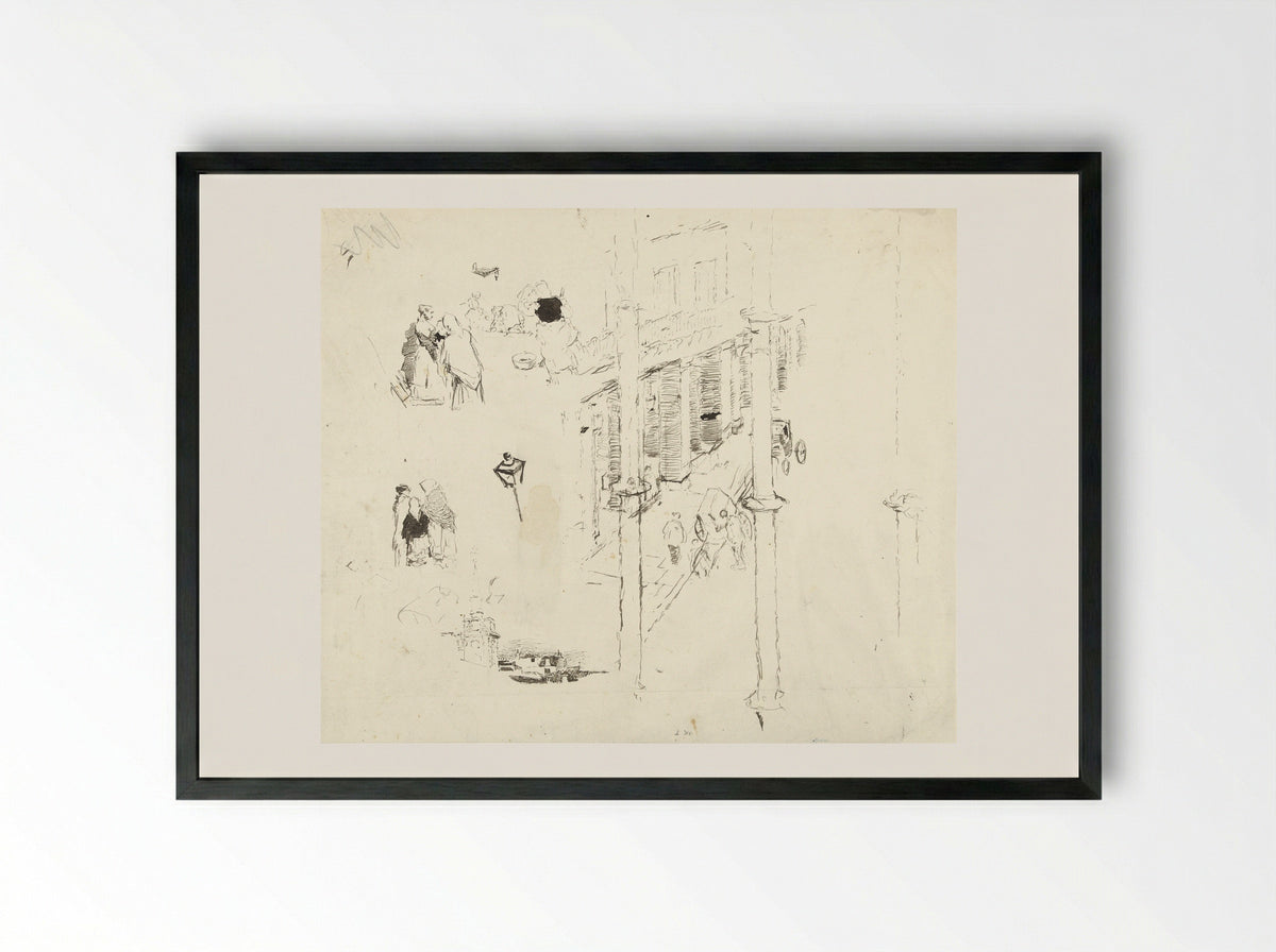 Street Scene with Groups of Women - Daniel Urrabieta Vierge - Framed Print Black