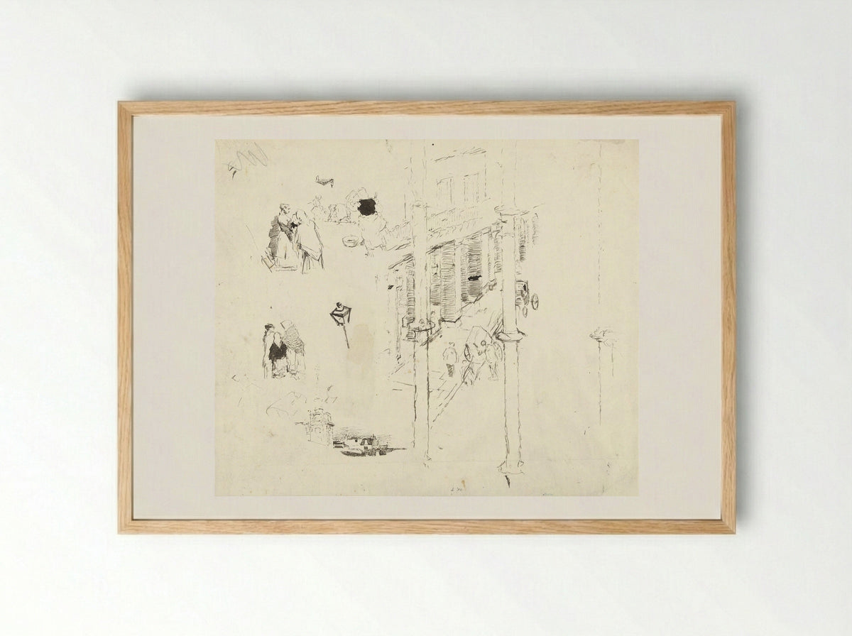 Street Scene with Groups of Women - Daniel Urrabieta Vierge - Framed Print Wood