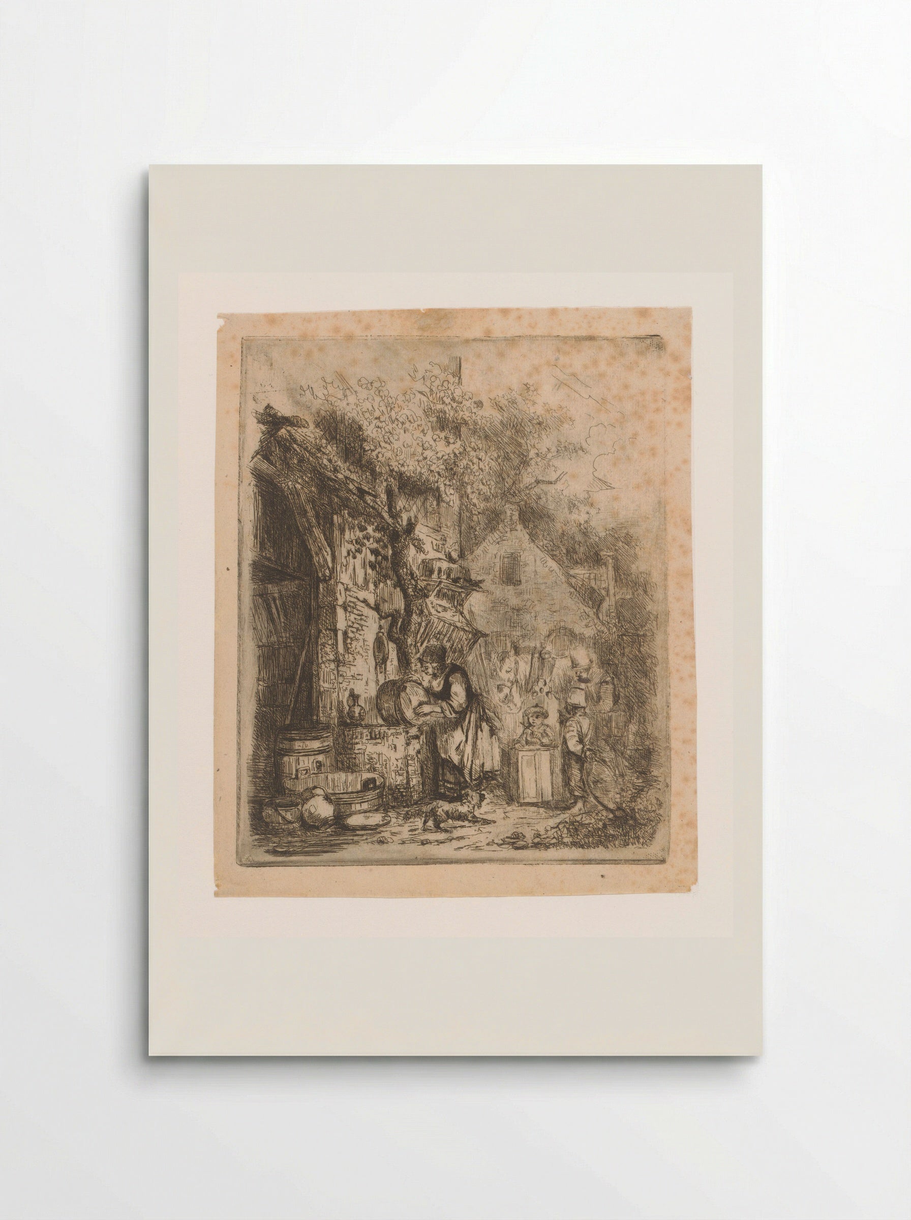 Street Scene with Woman Scouring a Kettle - Adrien Joseph Verhoeven-Ball - Poster