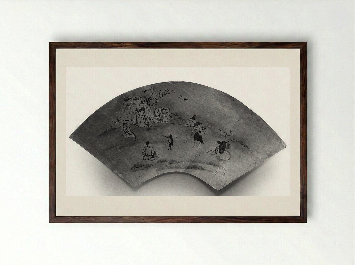 Street Show (Fan Painting) - Kano Motonobu - Framed Print Dark Wood