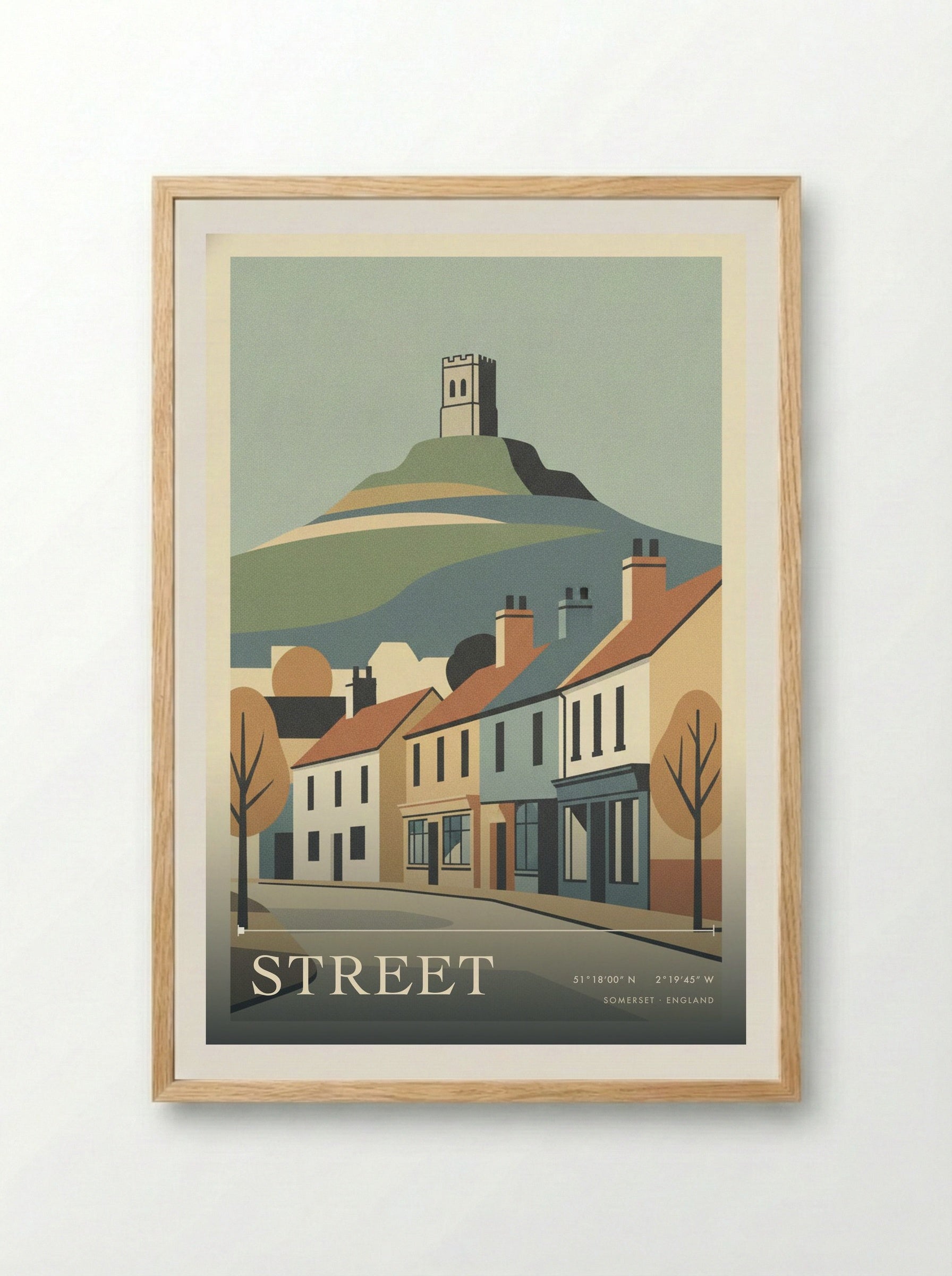 Street Somerset England Travel Poster - Framed Print Wood