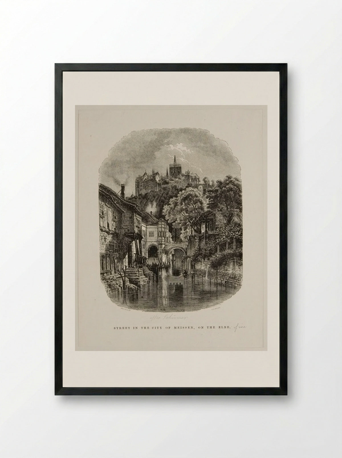 Street in the City of Meissen, on the Elbe - J. Quartley - Framed Print Black